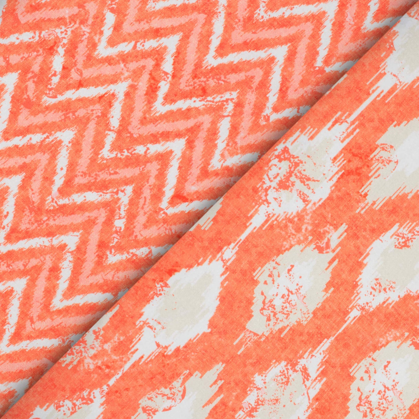 Salmon Orange And White Chevron Pattern Digital Print Japan Satin Fabric