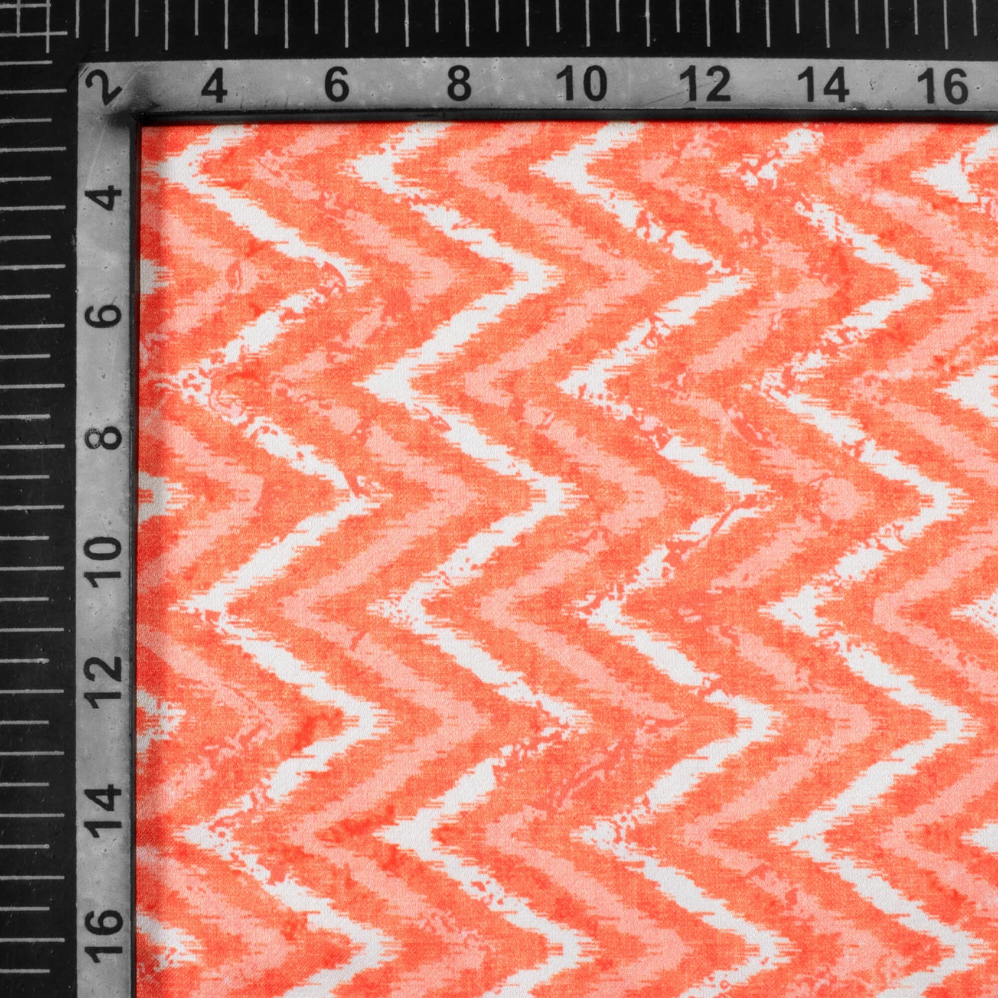 Salmon Orange And White Chevron Pattern Digital Print Japan Satin Fabric