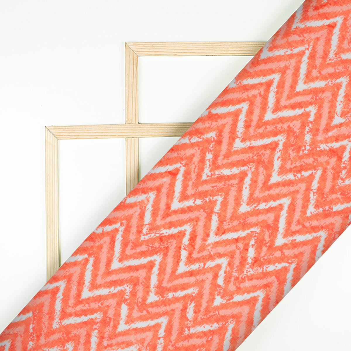 Salmon Orange And White Chevron Pattern Digital Print Japan Satin Fabric