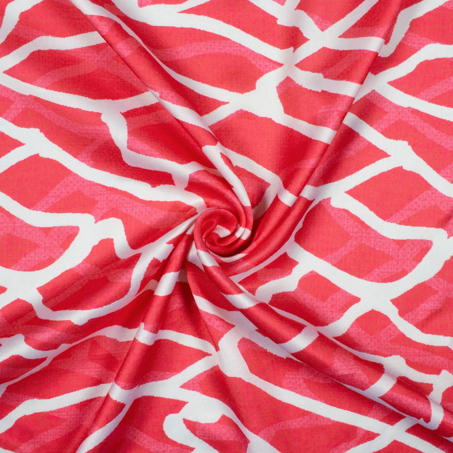 Cerise Pink And White Abstract Pattern Digital Print Japan Satin Fabric