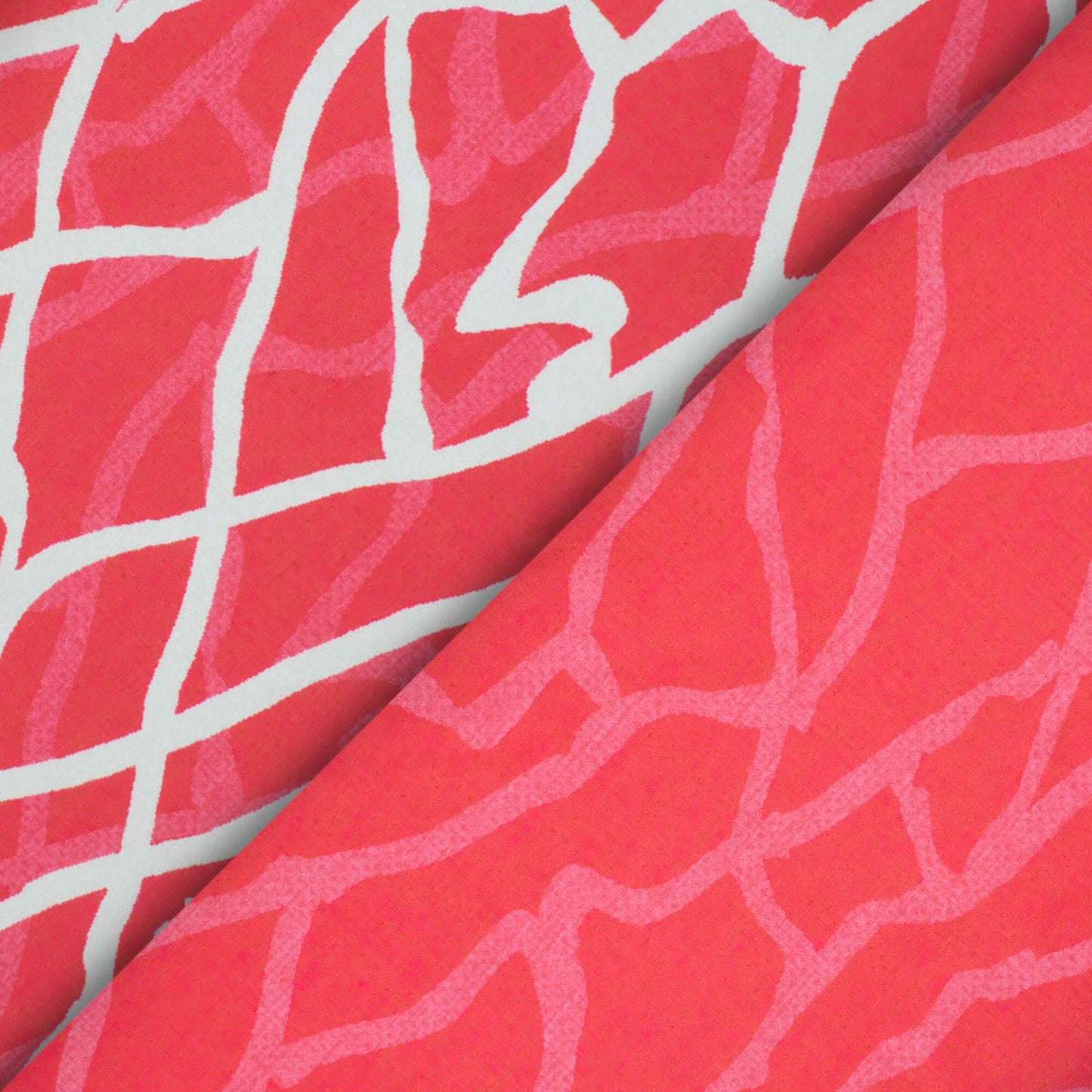 Cerise Pink And White Abstract Pattern Digital Print Japan Satin Fabric