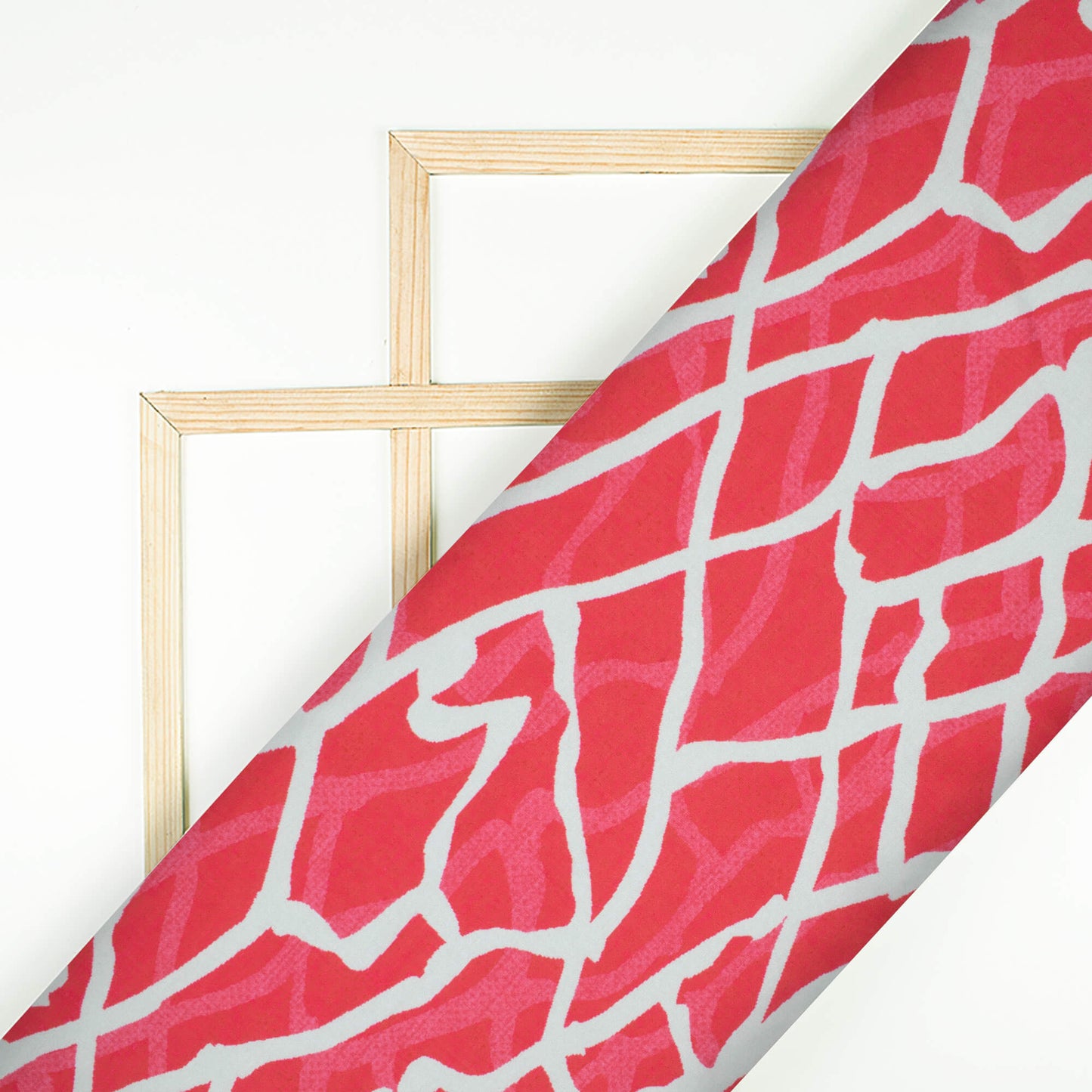 Cerise Pink And White Abstract Pattern Digital Print Japan Satin Fabric
