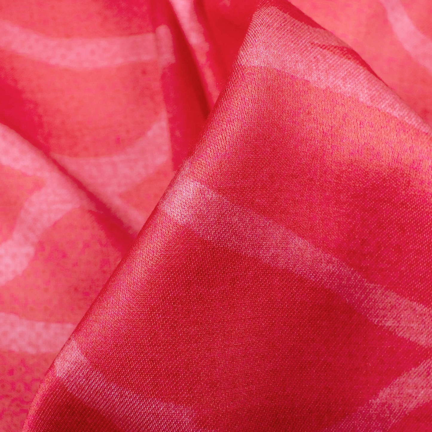 Cerise Pink Abstract Pattern Digital Print Japan Satin Fabric