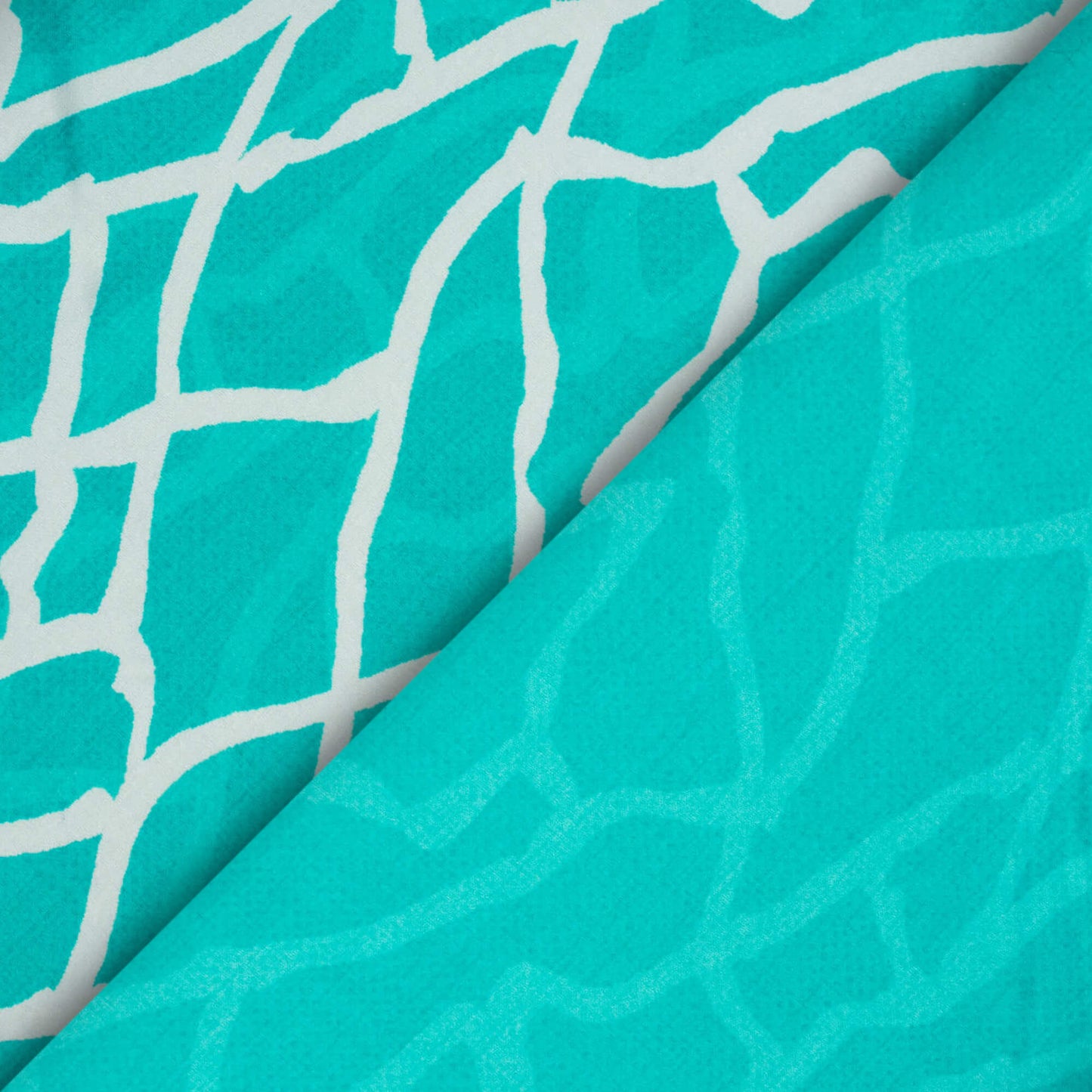 Sea Green And White Abstract Pattern Digital Print Japan Satin Fabric