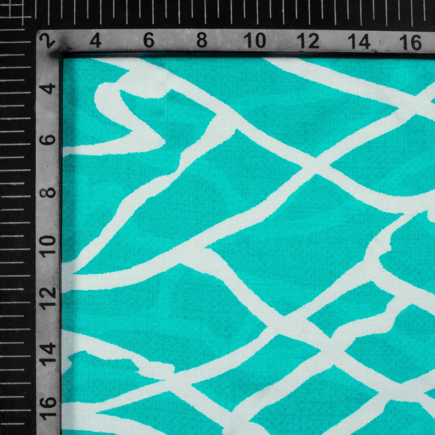 Sea Green And White Abstract Pattern Digital Print Japan Satin Fabric