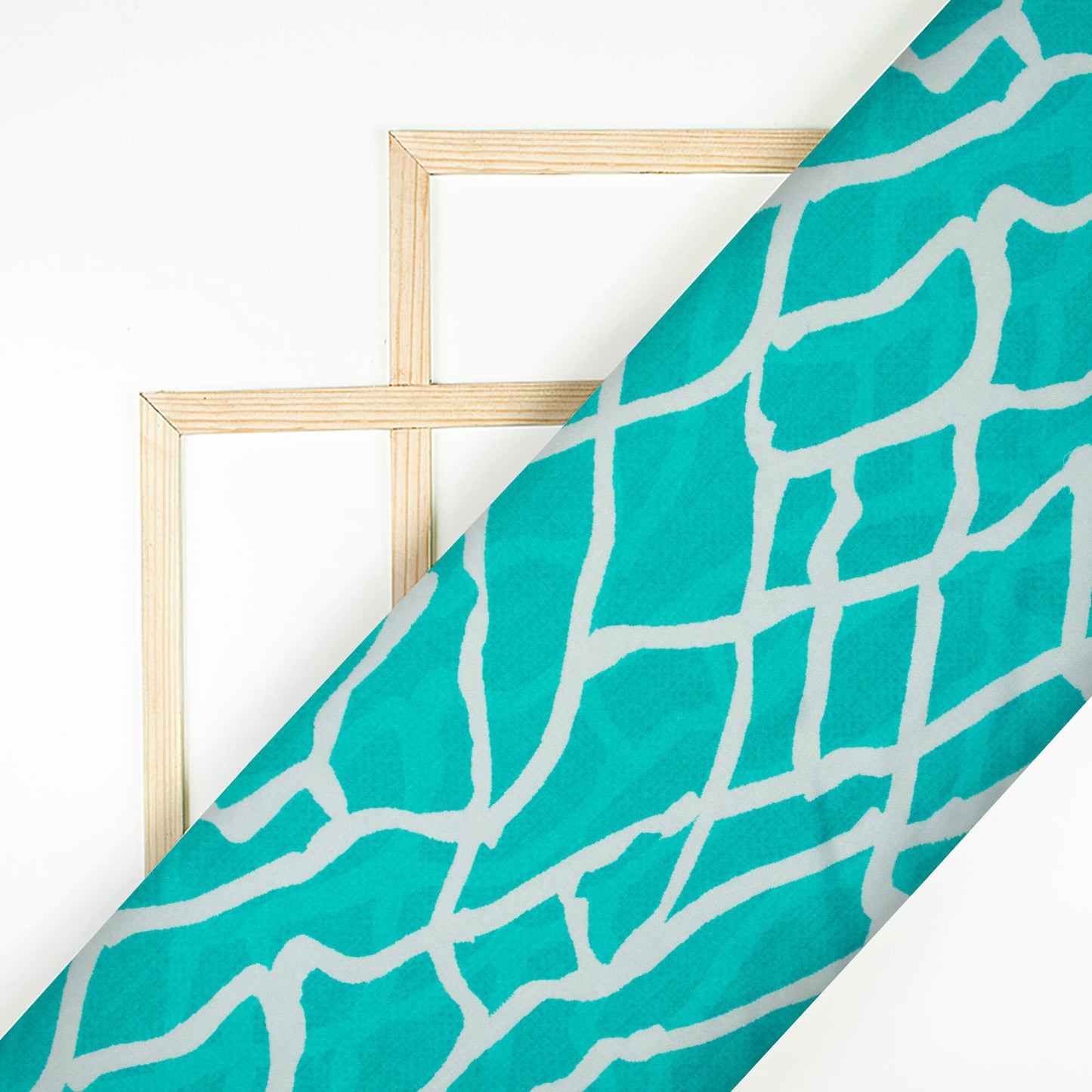 Sea Green And White Abstract Pattern Digital Print Japan Satin Fabric
