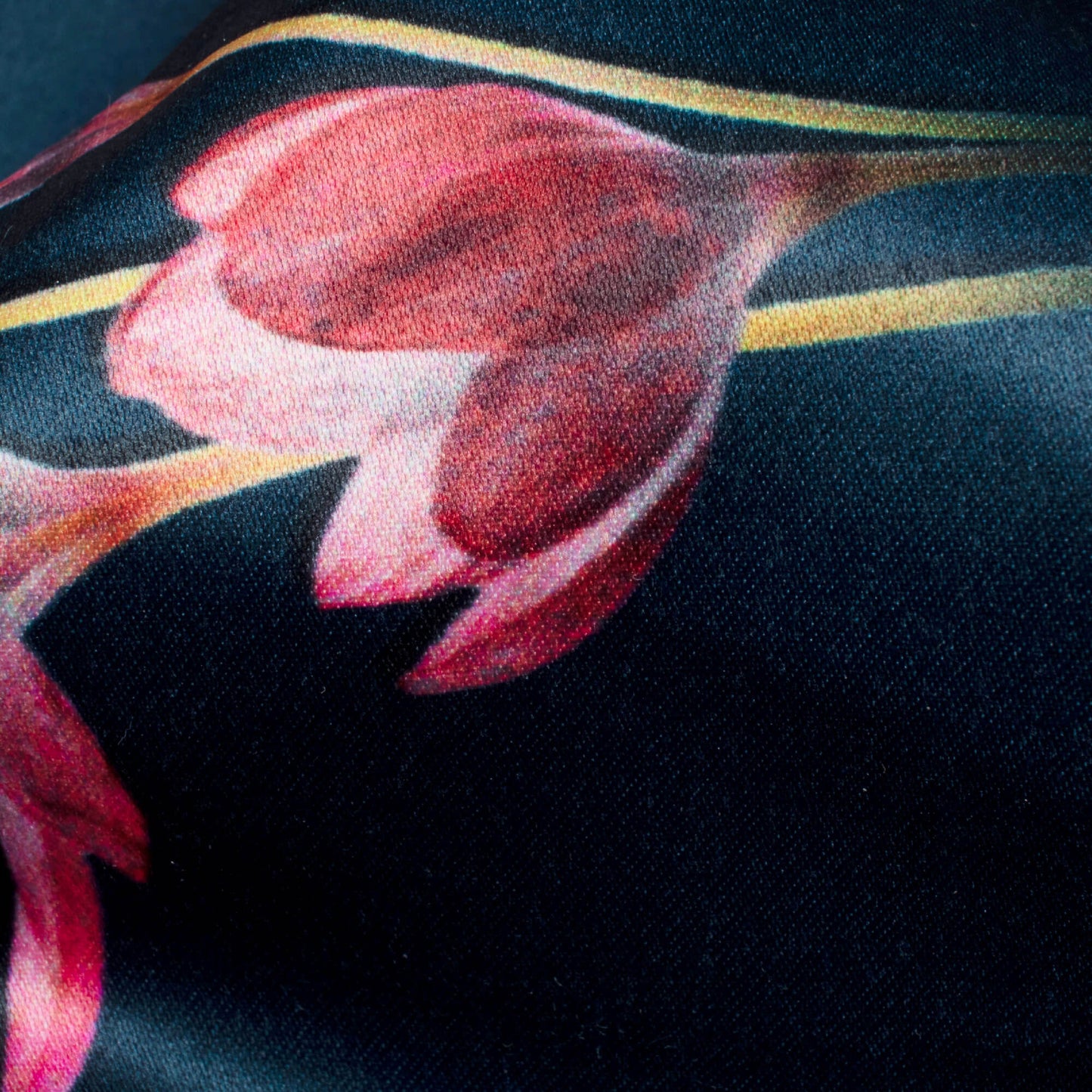 Midnight Blue And Deep Pink Floral Pattern Digital Print Charmeuse Satin Fabric (Width 58 Inches)