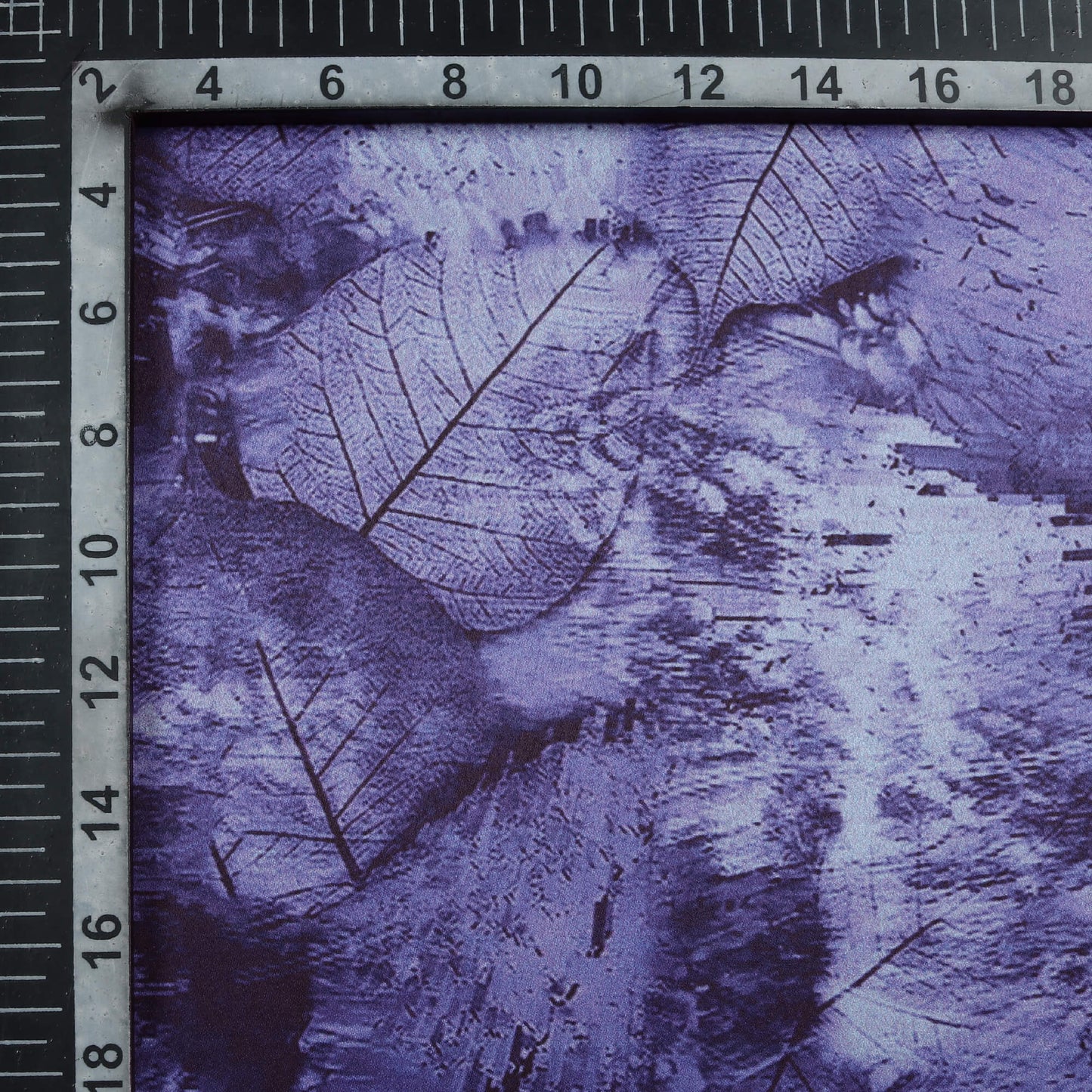 Berry Blue Leaf Pattern Digital Print Charmeuse Satin Fabric (Width 58 Inches)