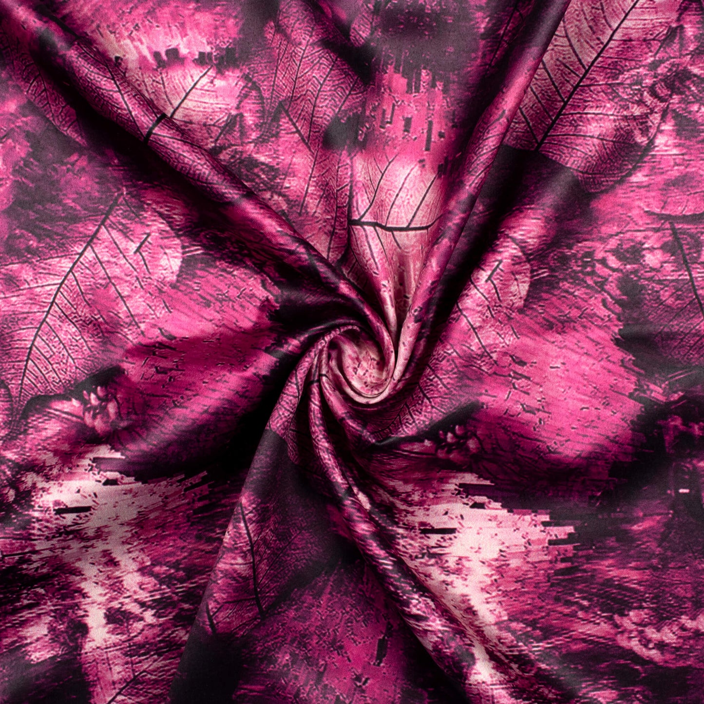 Dark Orchid Purple Leaf Pattern Digital Print Charmeuse Satin Fabric (Width 58 Inches)