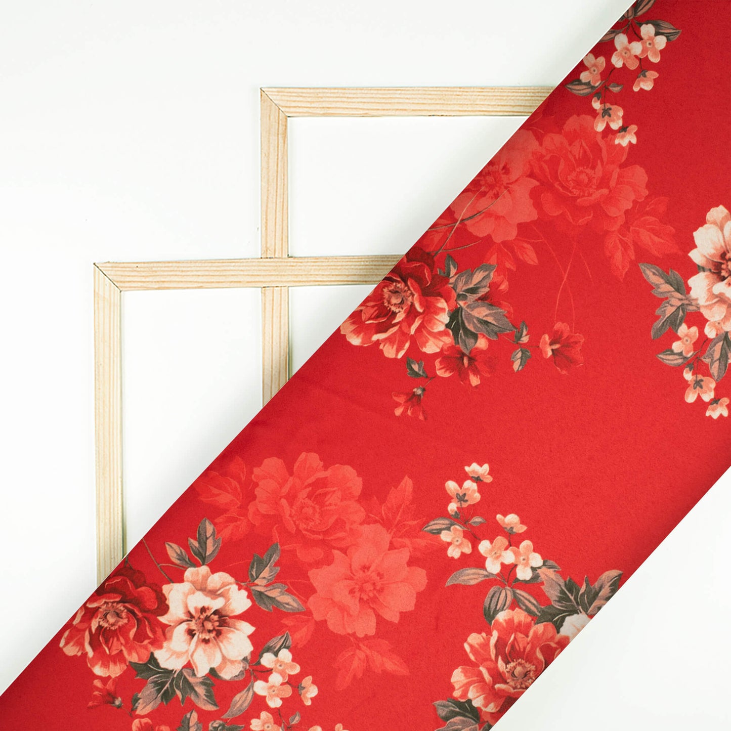 Sangria Red Floral Pattern Digital Print Charmeuse Satin Fabric (Width 58 Inches)