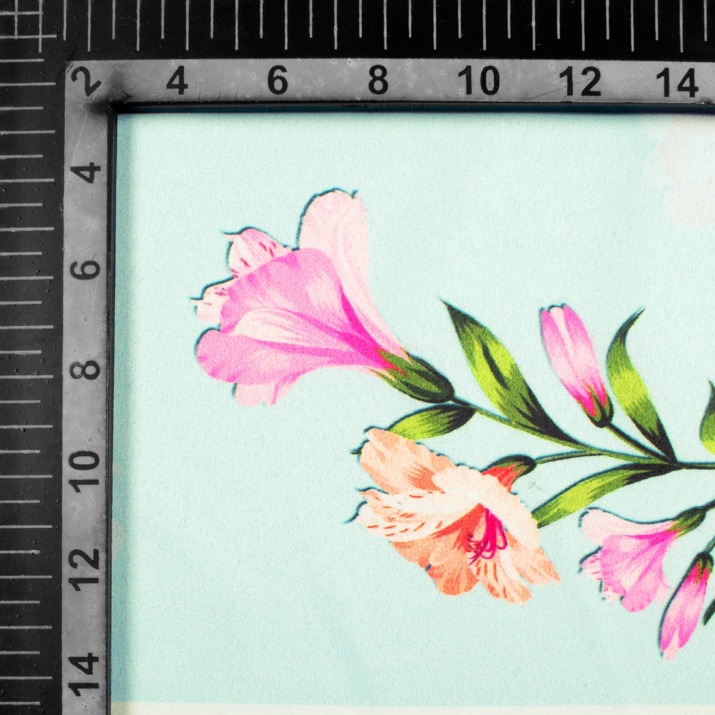 Pale Blue And Taffy Pink Floral Pattern Digital Print Charmeuse Satin Fabric (Width 58 Inches)