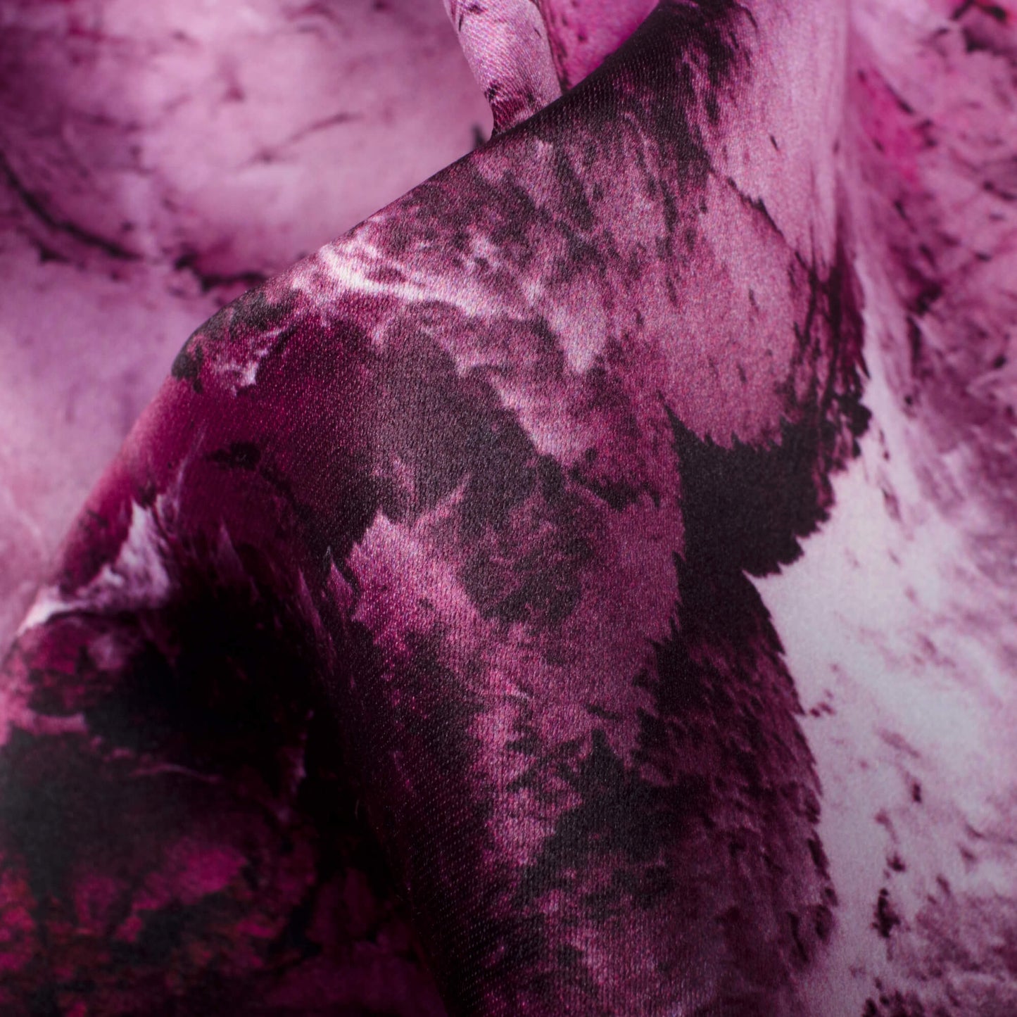Pearly Purple Abstract Pattern Digital Print Charmeuse Satin Fabric (Width 58 Inches)