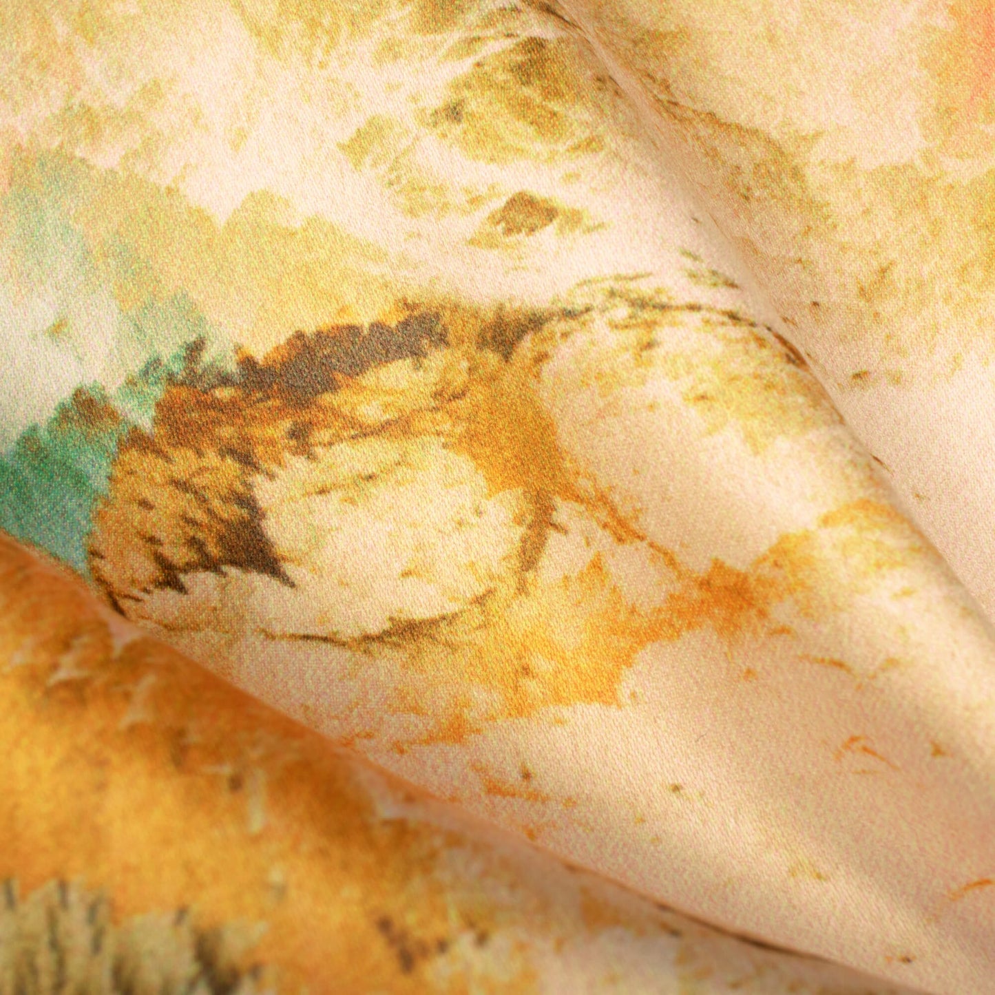 Light Yellow Abstract Pattern Digital Print Charmeuse Satin Fabric (Width 58 Inches)