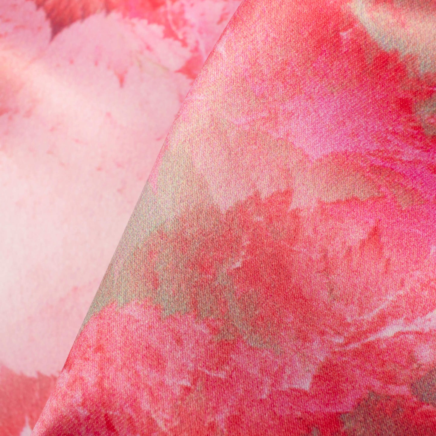 Punch Pink Abstract Pattern Digital Print Charmeuse Satin Fabric (Width 58 Inches)