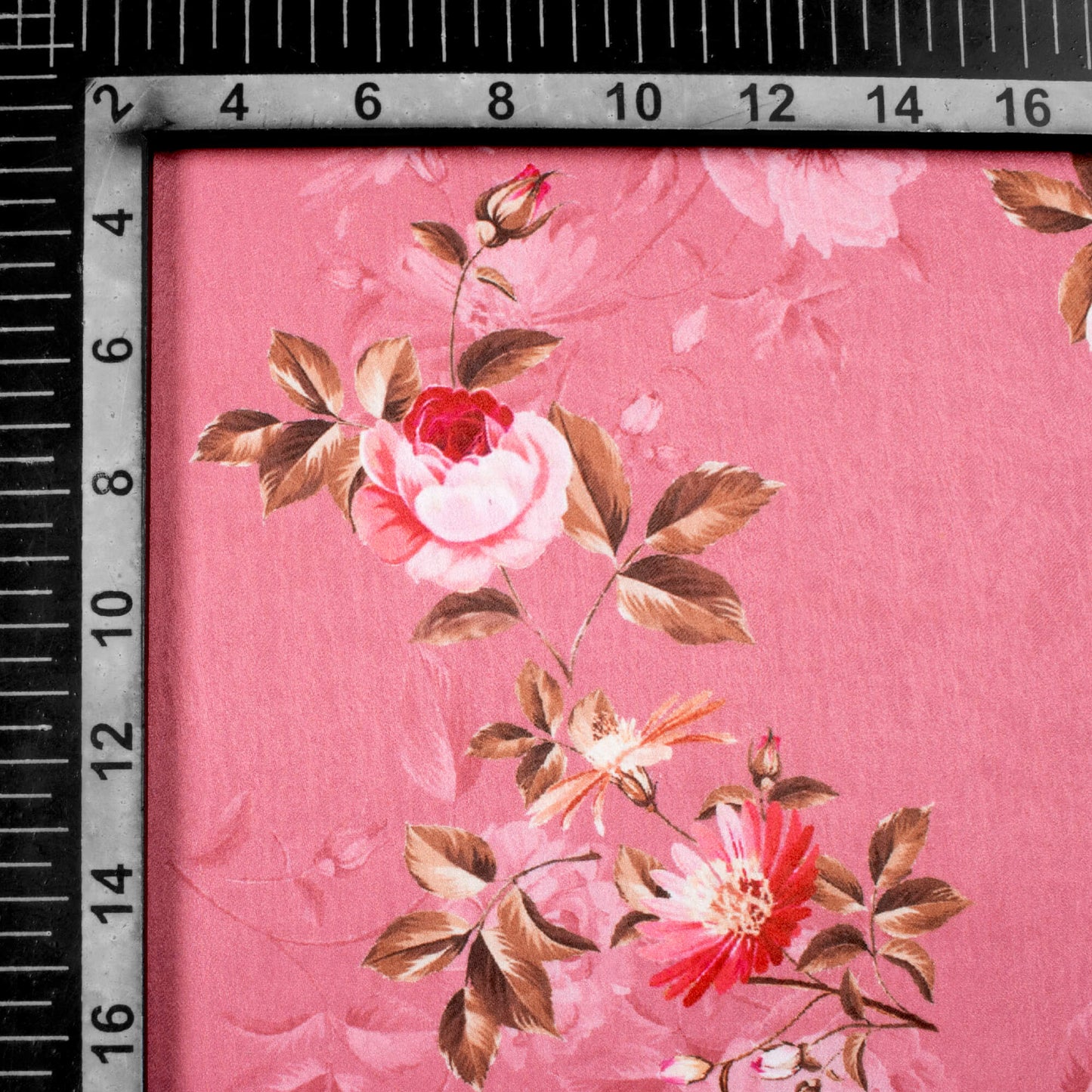 Watermelon Pink And Off White Floral Pattern Digital Print Lush Satin Fabric