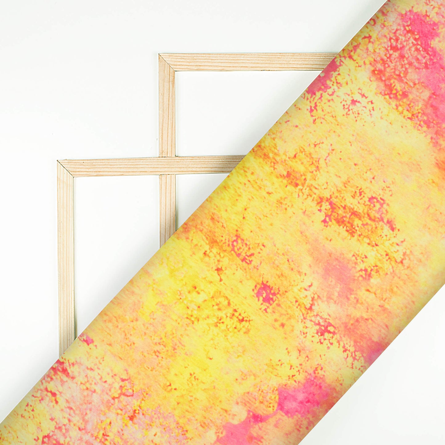 Yellow And Pink Abstract Pattern Digital Print Lush Satin Fabric