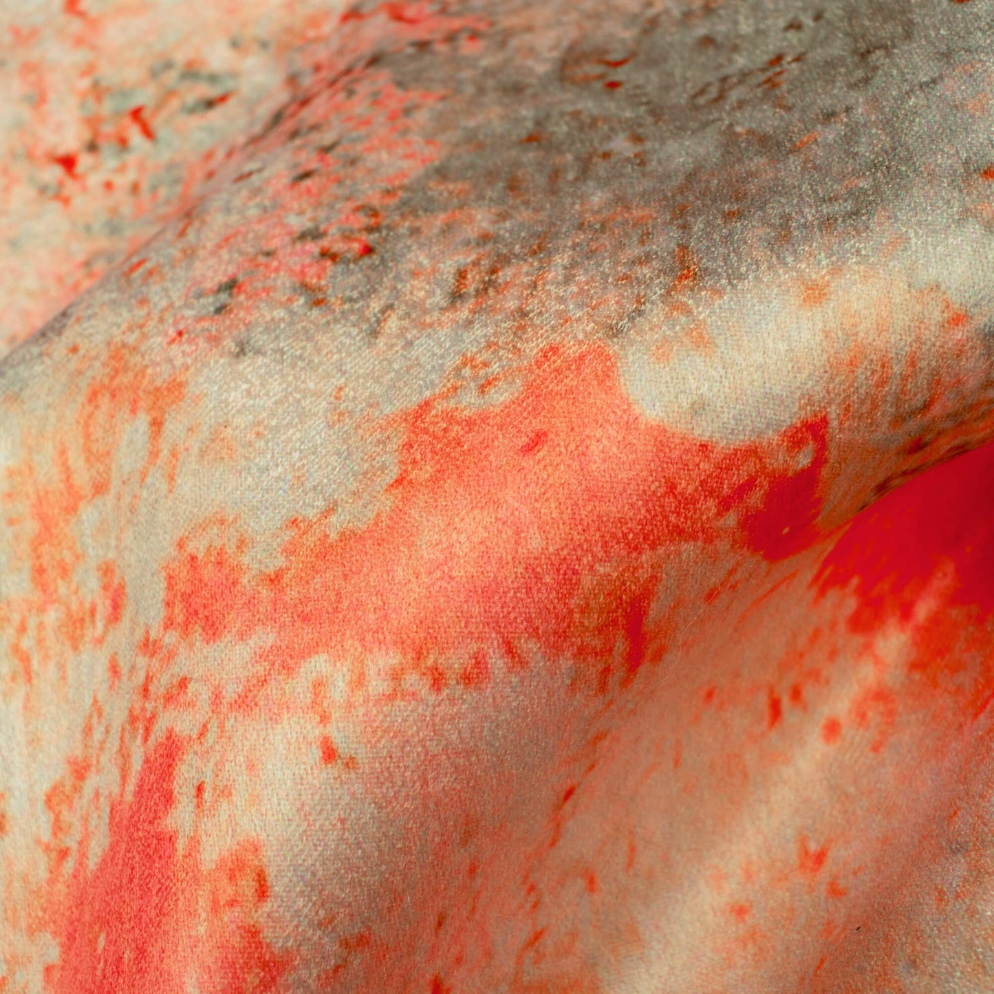 Grey And Orange Abstract Pattern Digital Print Lush Satin Fabric