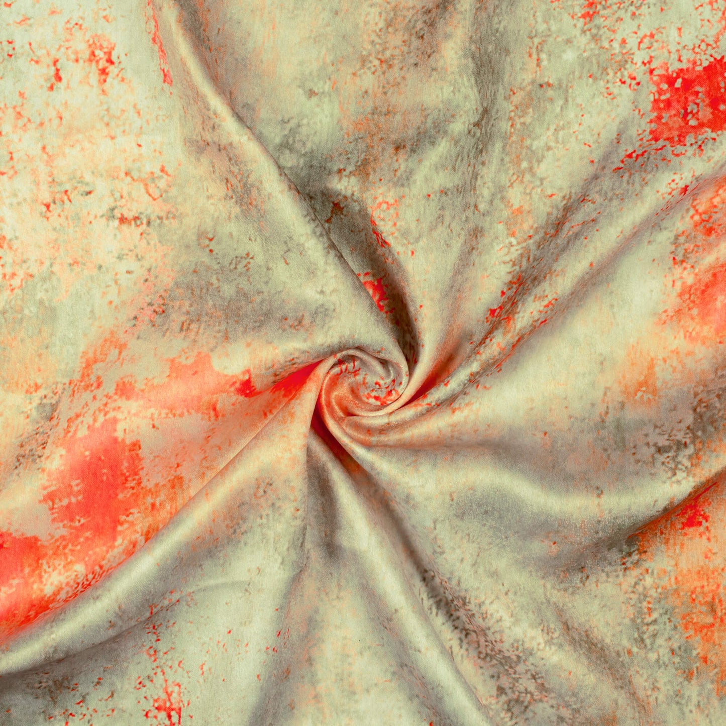 Grey And Orange Abstract Pattern Digital Print Lush Satin Fabric