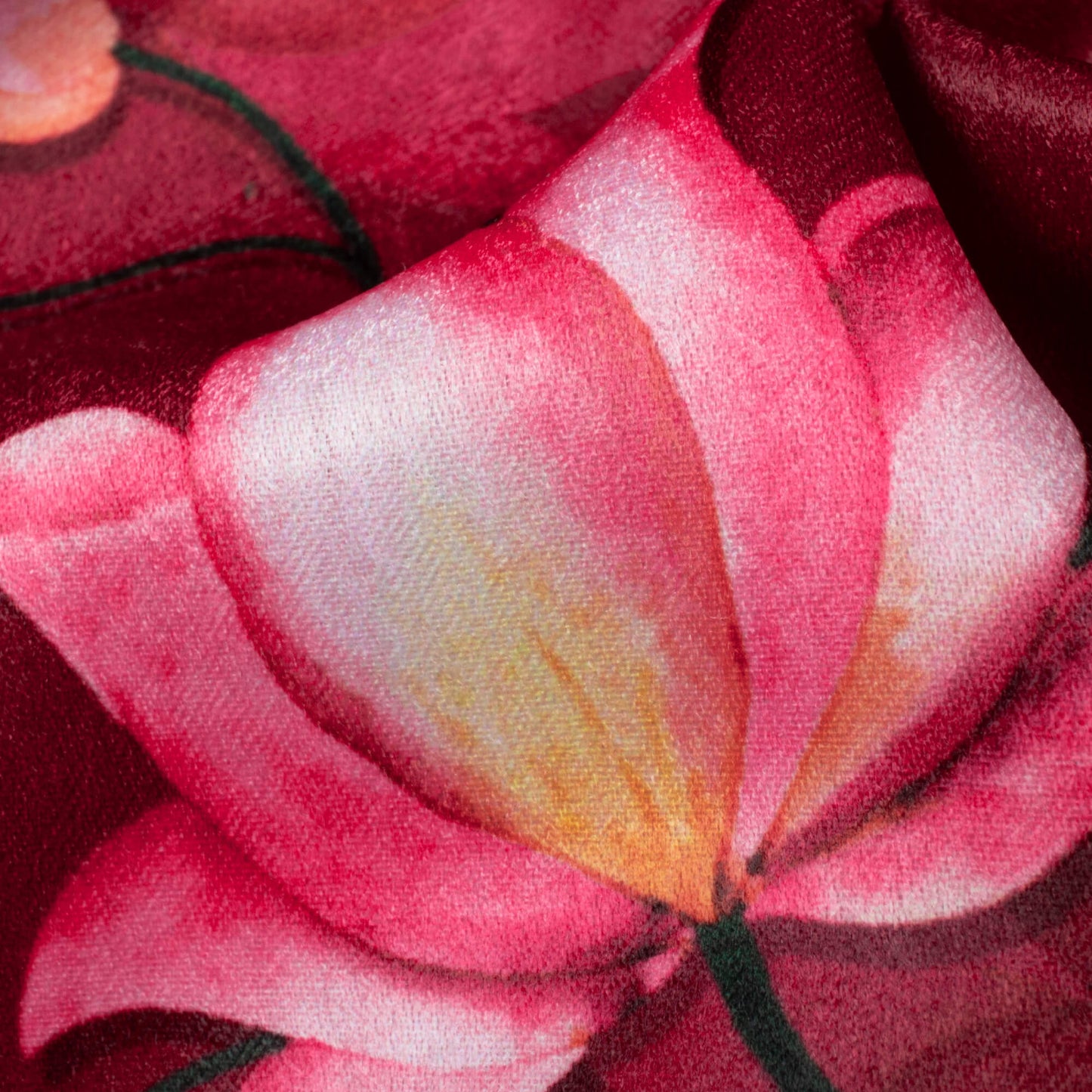 Wine Purple And Pink Floral Pattern Digital Print Lush Satin Fabric