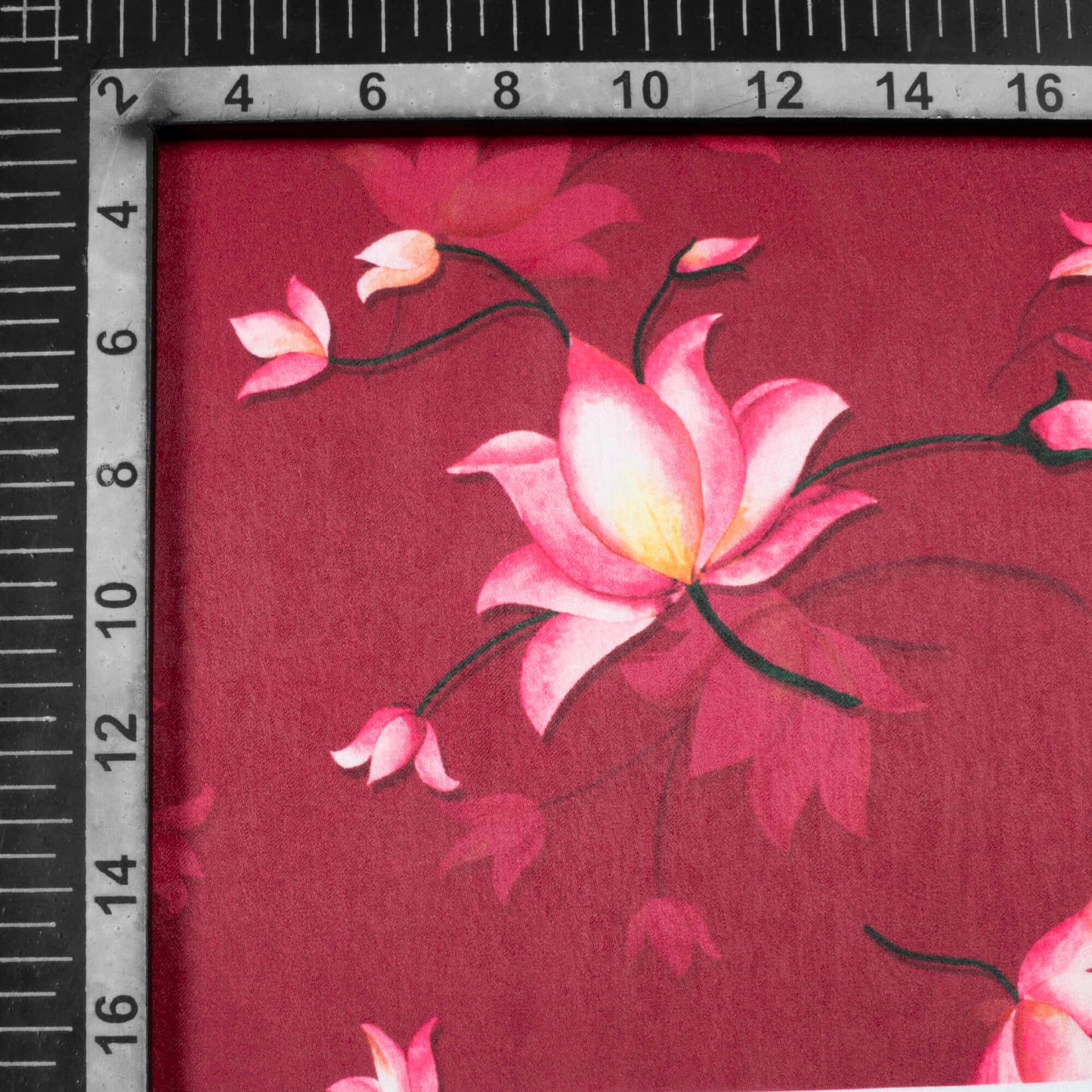 Wine Purple And Pink Floral Pattern Digital Print Lush Satin Fabric