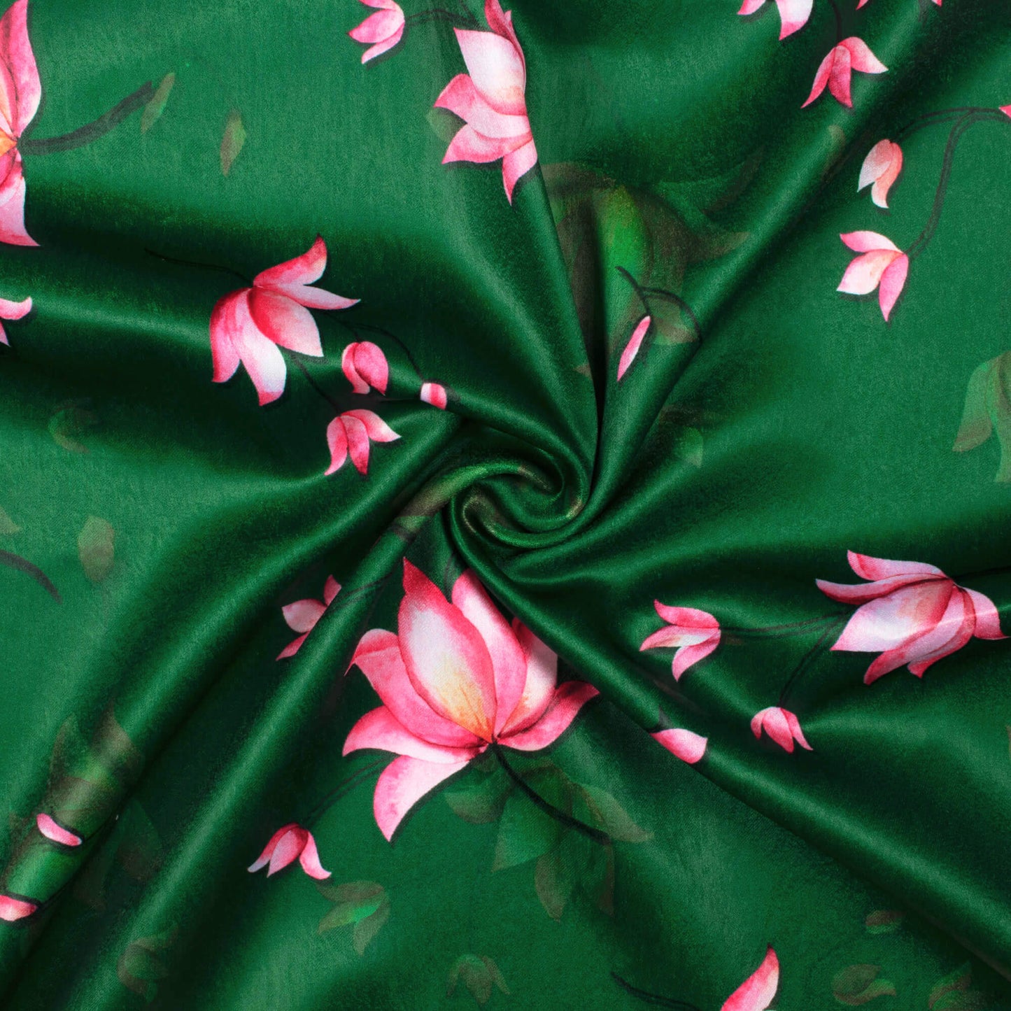 Sacramento Green And Pink Floral Pattern Digital Print Lush Satin Fabric