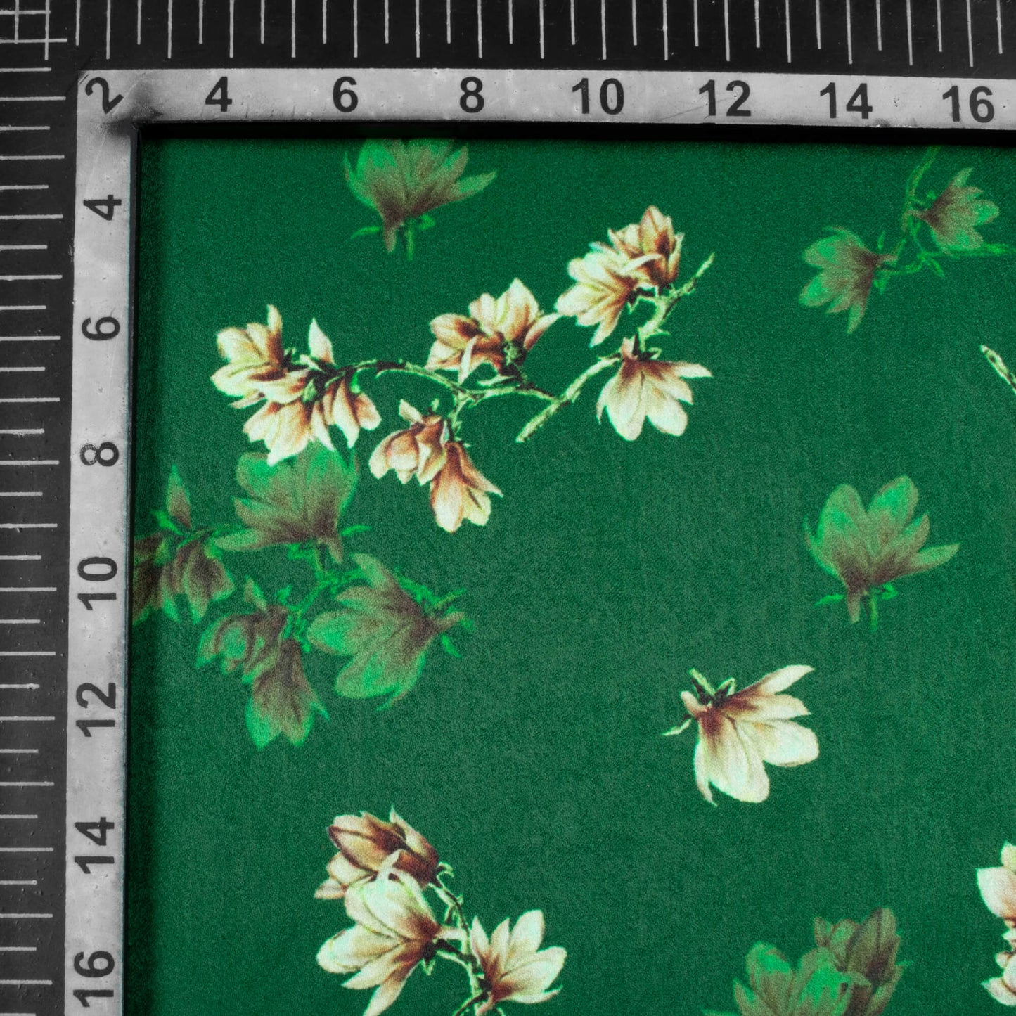 Sacramento Green And Cream Floral Pattern Digital Print Lush Satin Fabric