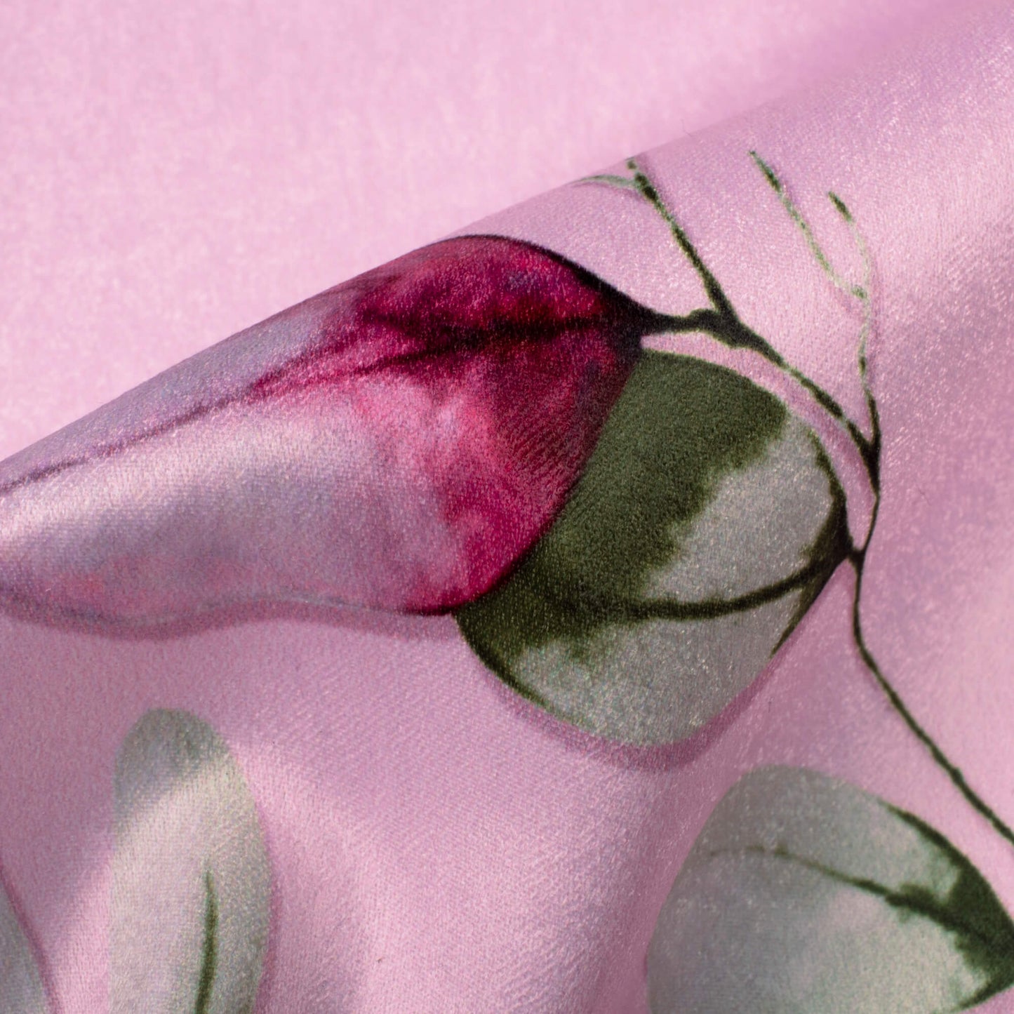 Taffy Pink And Green Floral Pattern Digital Print Lush Satin Fabric