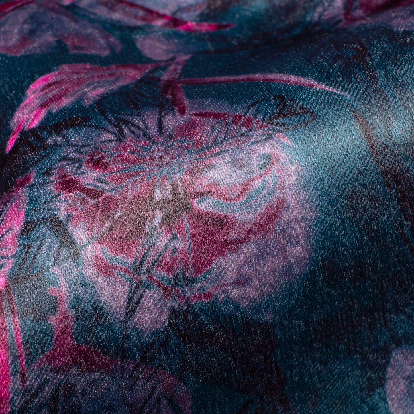 Aegean Blue Floral Pattern Digital Print Lush Satin Fabric