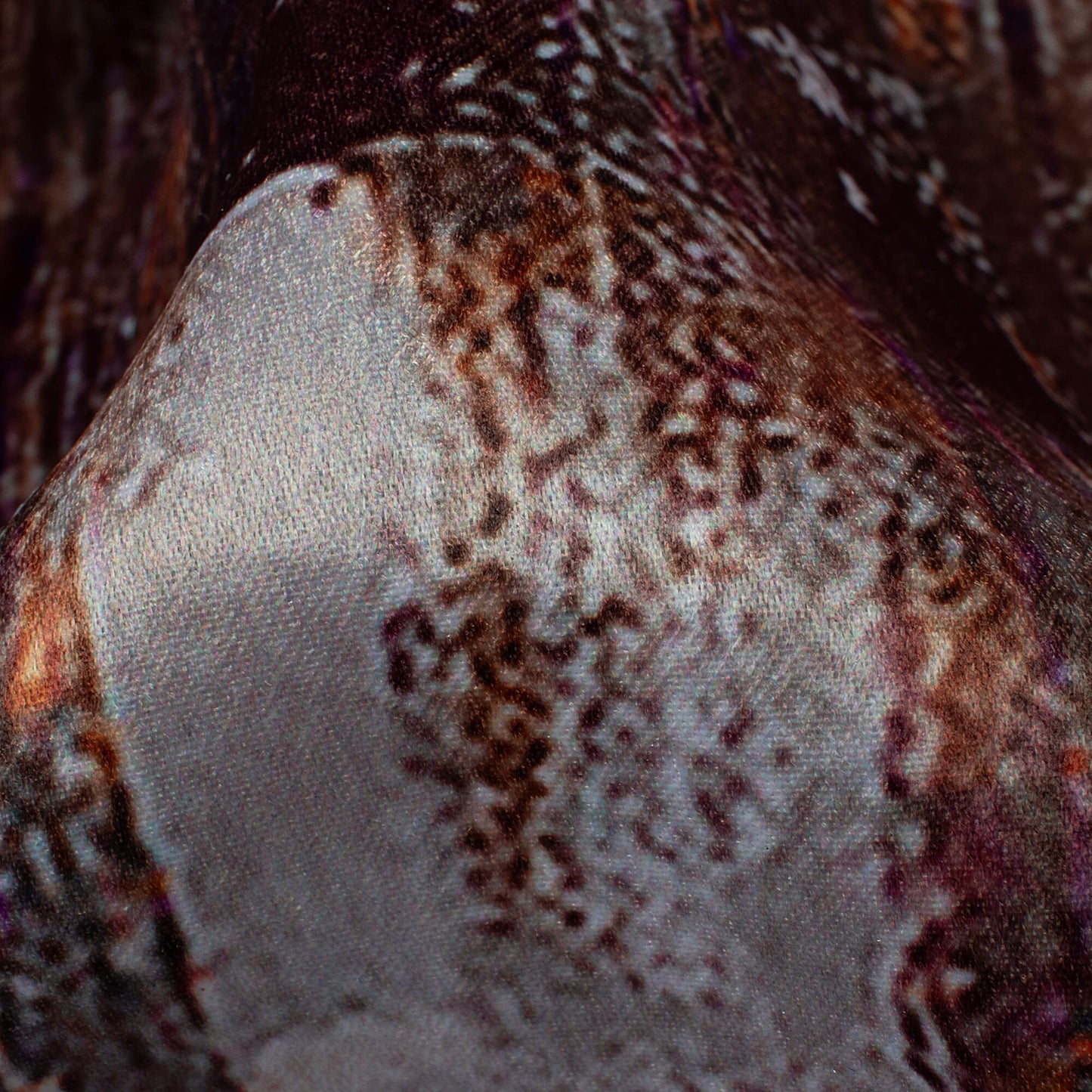Umber Brown And Off White Abstract Pattern Digital Print Lush Satin Fabric