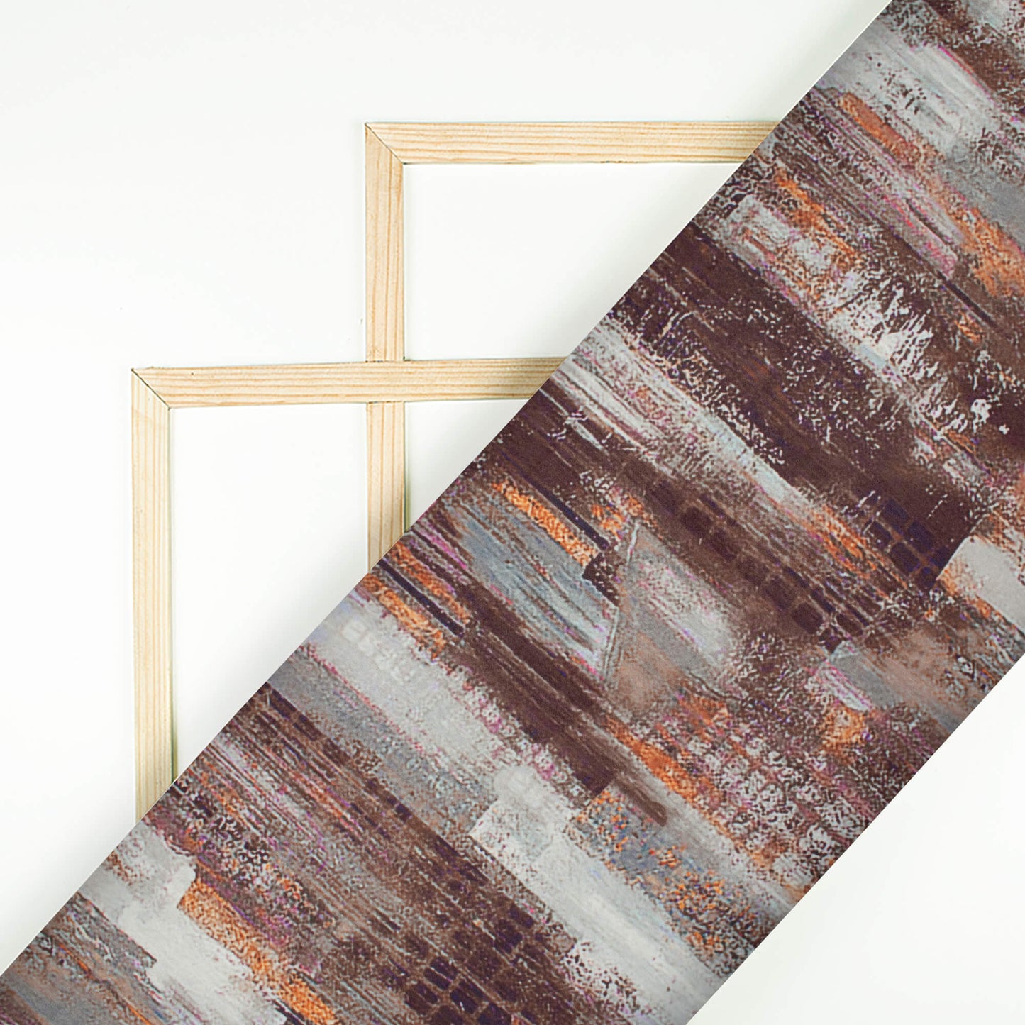 Umber Brown And Off White Abstract Pattern Digital Print Lush Satin Fabric