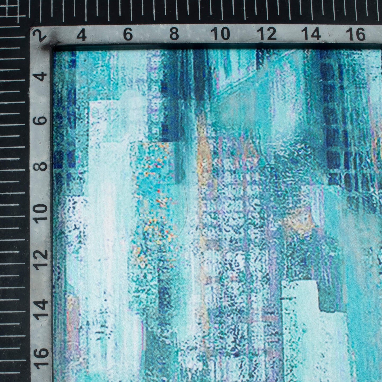 Sky Blue And Off White Abstract Pattern Digital Print Lush Satin Fabric