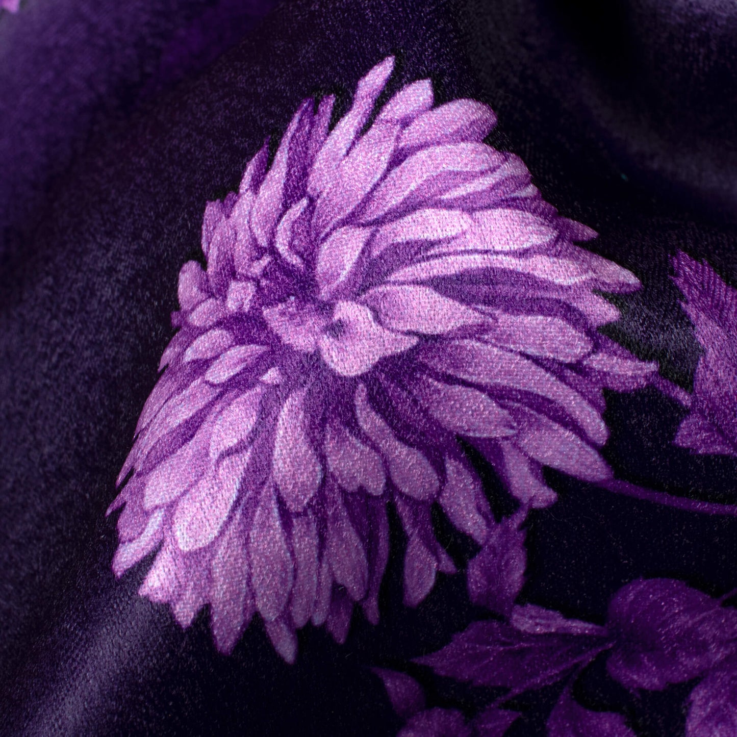 Eggplant Purple Floral Pattern Digital Print Lush Satin Fabric