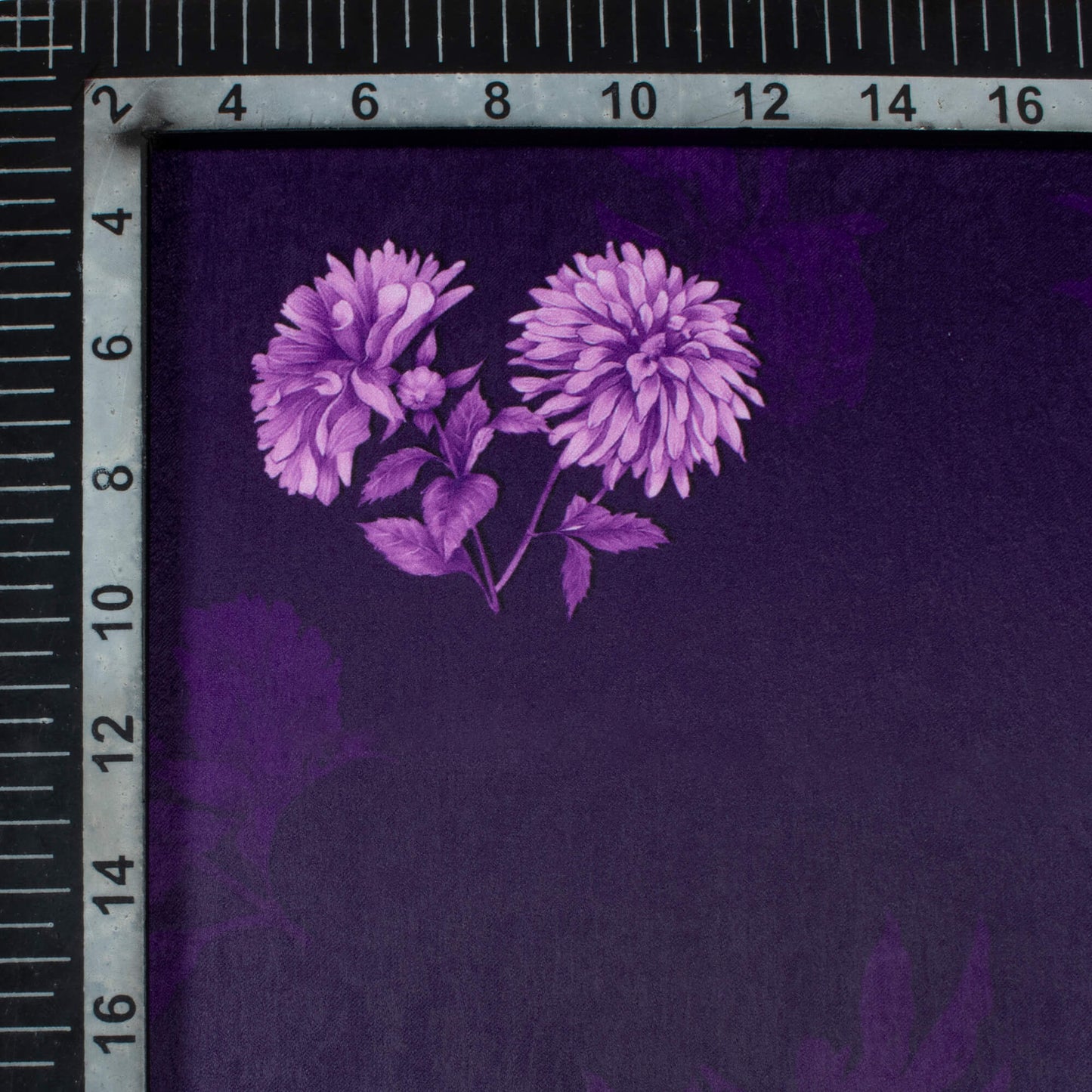 Eggplant Purple Floral Pattern Digital Print Lush Satin Fabric