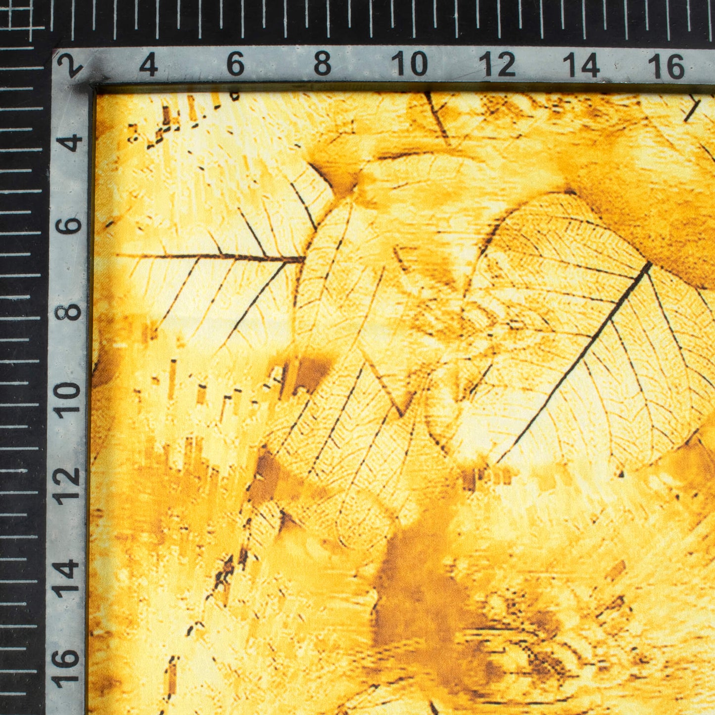 Amber Yellow Leaf Pattern Digital Print Lush Satin Fabric
