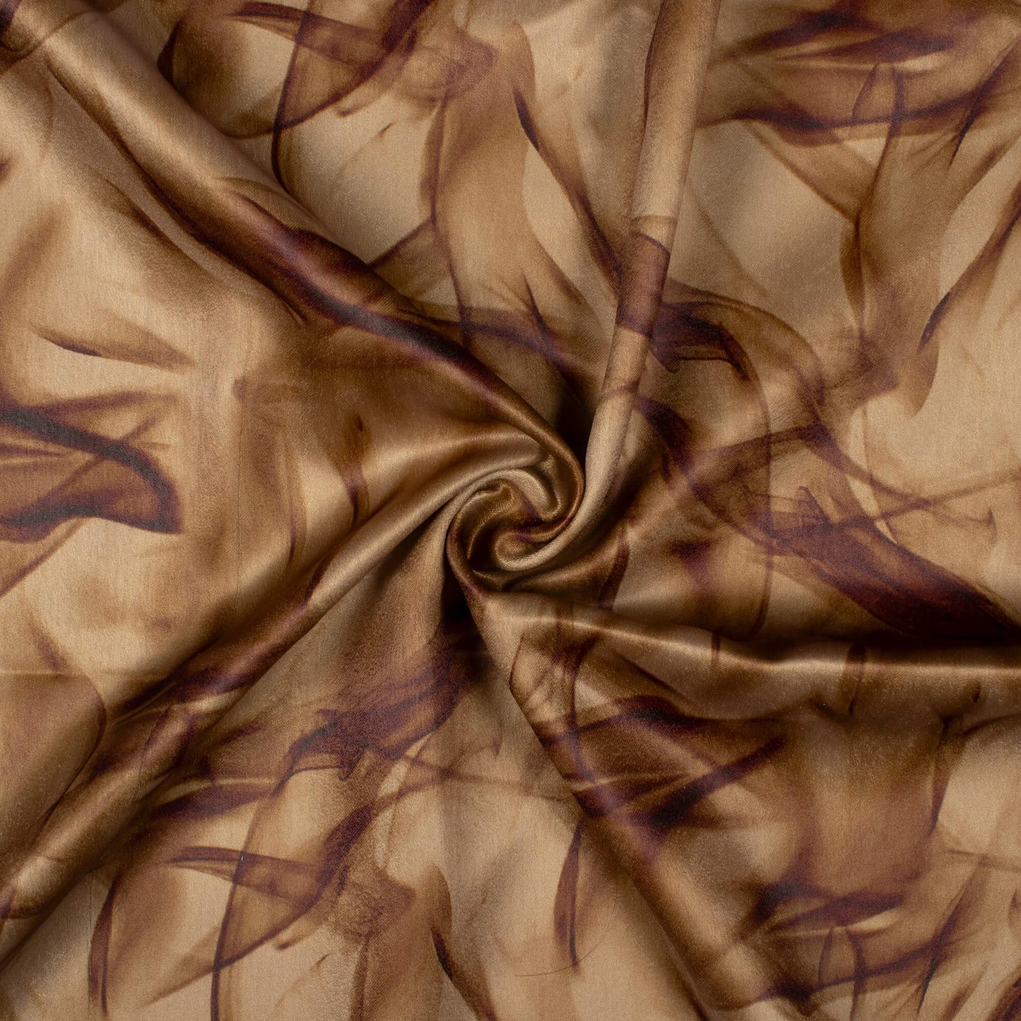 Coffee Brown Marble Pattern Digital Print Lush Satin Fabric
