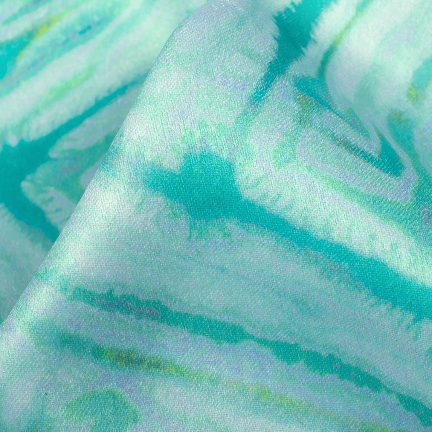 Seafoam Green Geometric Pattern Digital Print Lush Satin Fabric