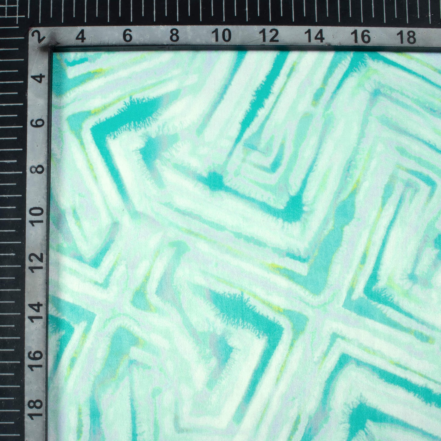 Seafoam Green Geometric Pattern Digital Print Lush Satin Fabric