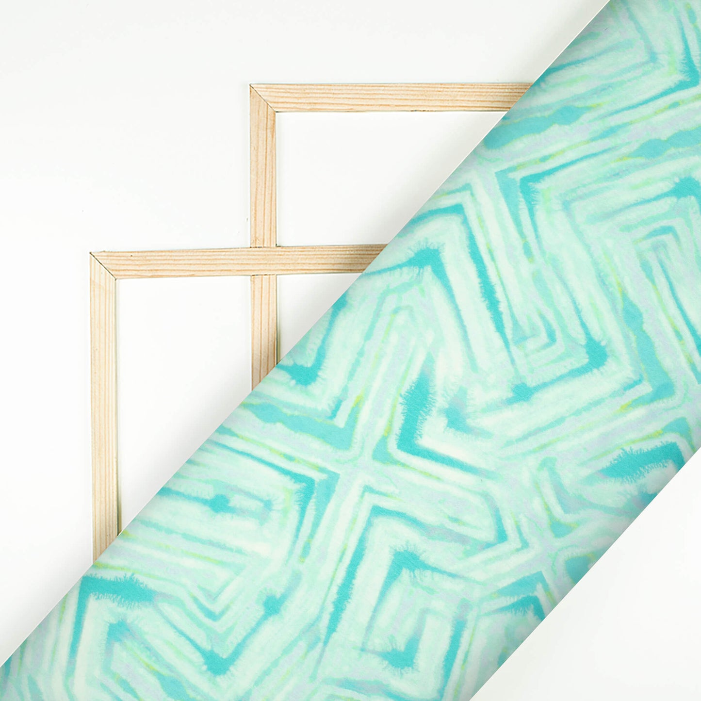Seafoam Green Geometric Pattern Digital Print Lush Satin Fabric