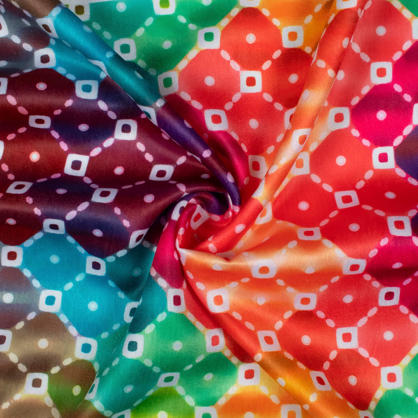 Multi-Color Checks Pattern Digital Print Lush Satin Fabric