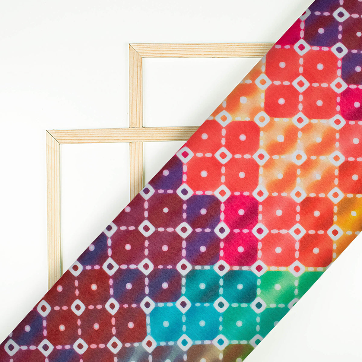 Multi-Color Checks Pattern Digital Print Lush Satin Fabric