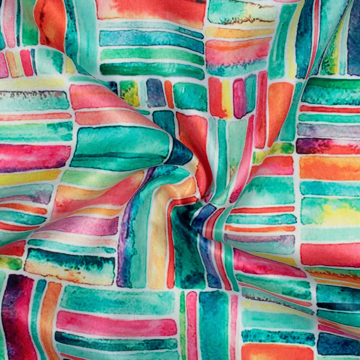 Multi-Color Stripes Pattern Digital Print Lush Satin Fabric