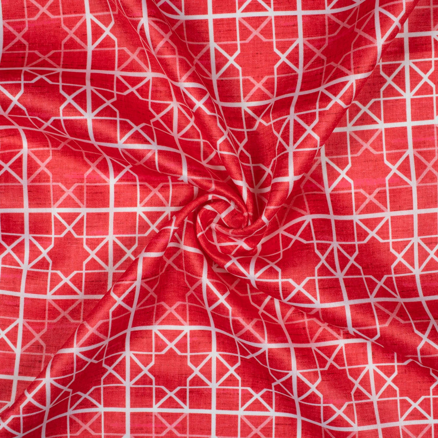 Cerise Pink And White Geometric Pattern Digital Print Lush Satin Fabric