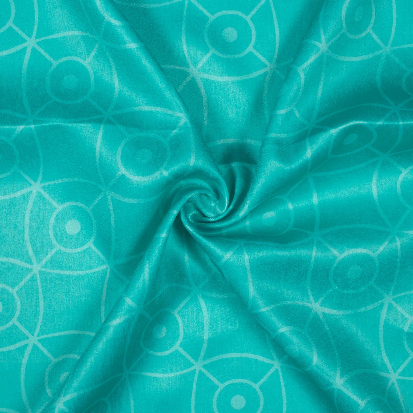 Turquoise Geometric Pattern Digital Print Lush Satin Fabric