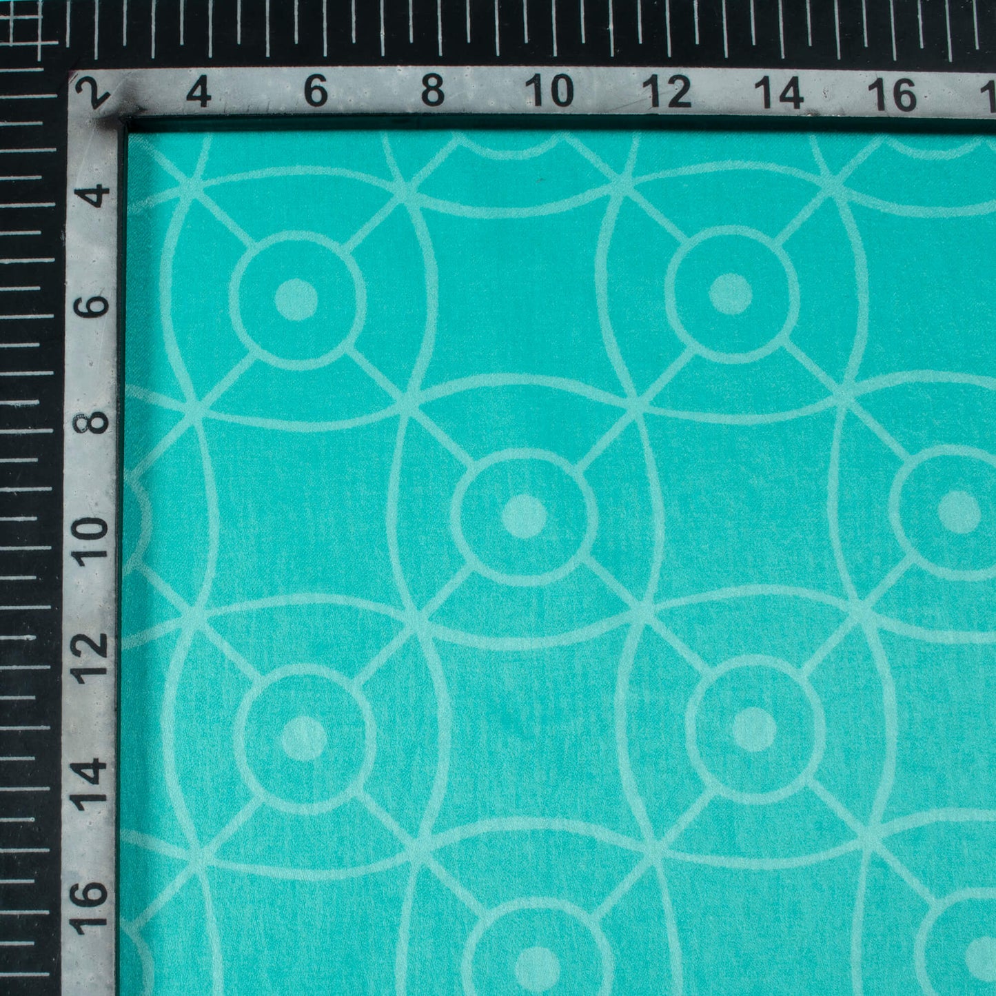 Turquoise Geometric Pattern Digital Print Lush Satin Fabric
