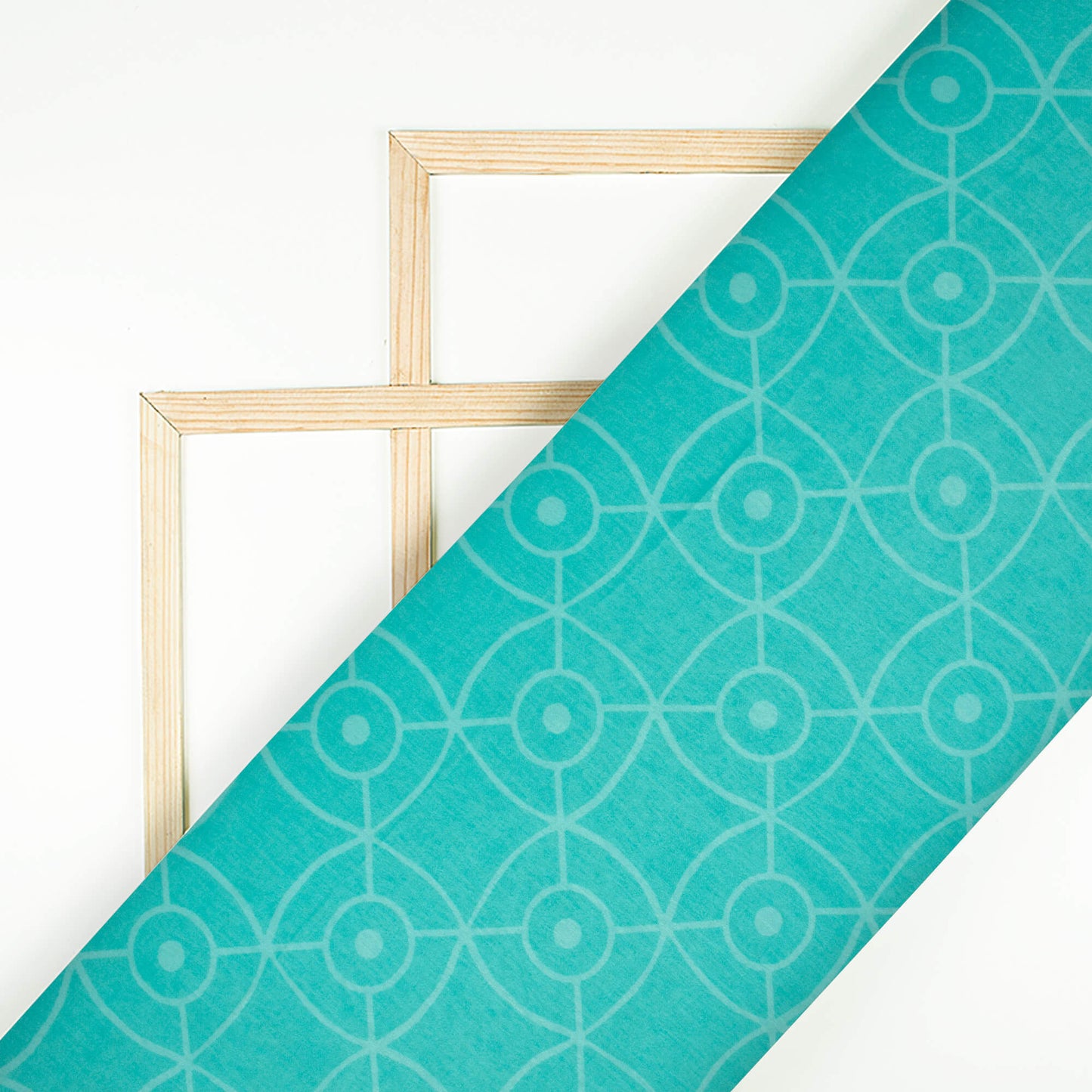 Turquoise Geometric Pattern Digital Print Lush Satin Fabric