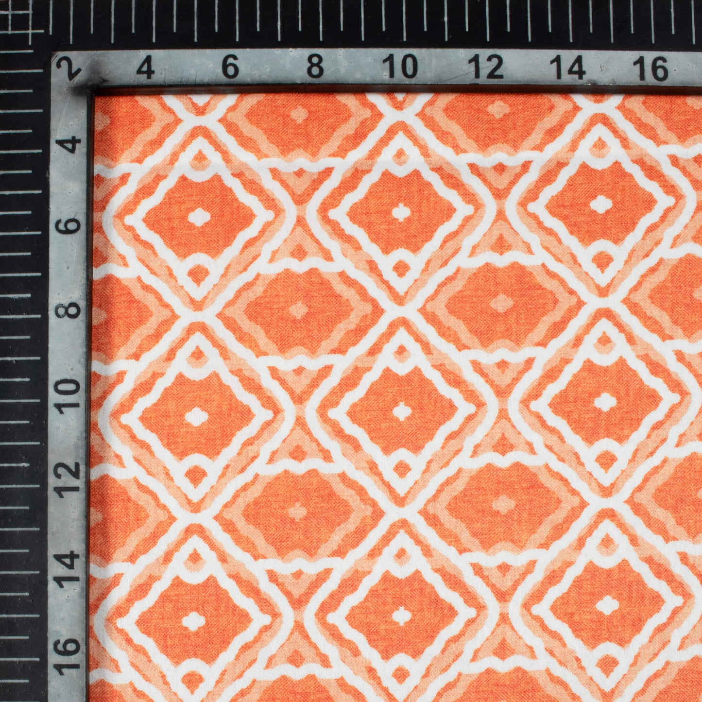 Sunrise Orange And White Geometric Pattern Digital Print Lush Satin Fabric