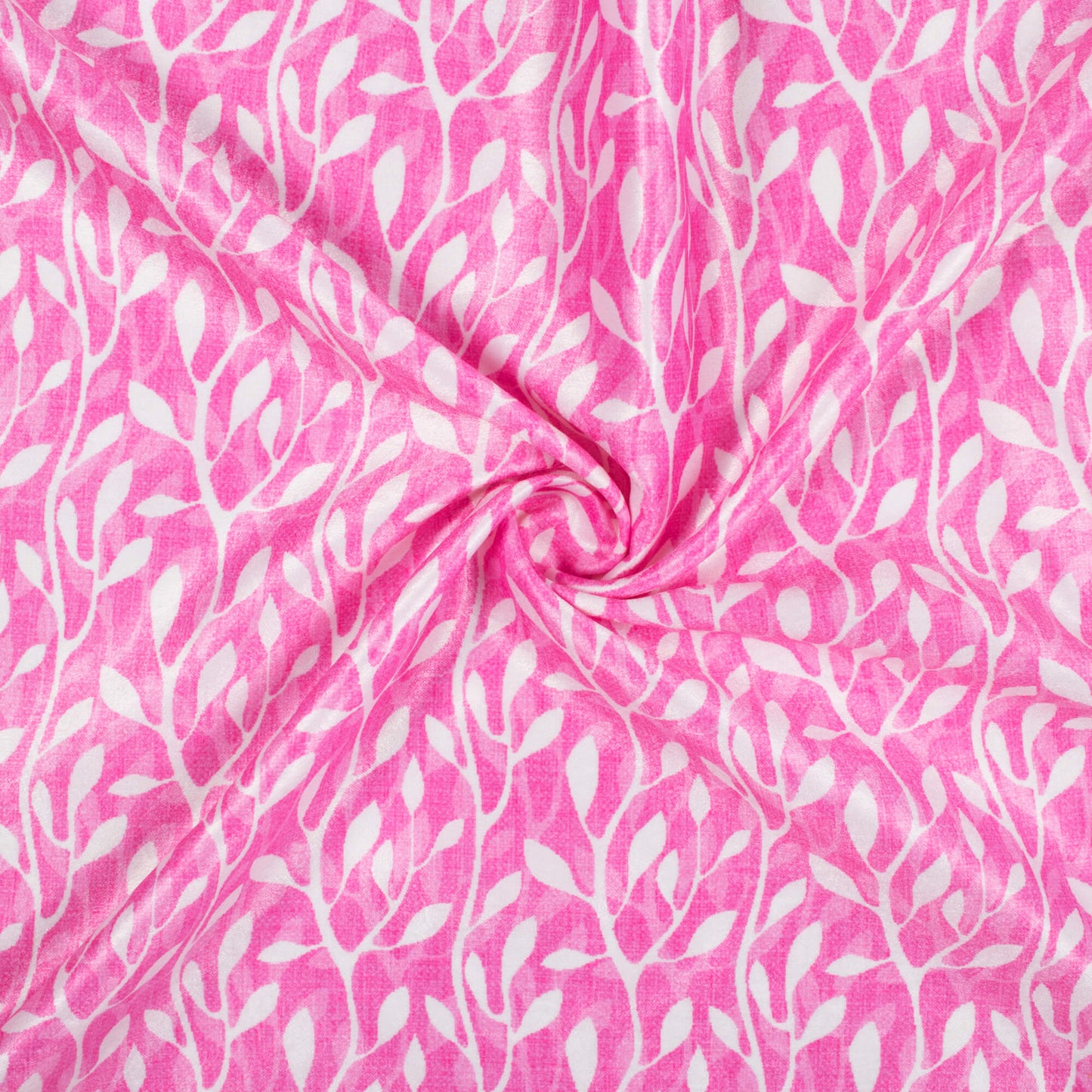 Taffy Pink And White Leaf Pattern Digital Print Lush Satin Fabric