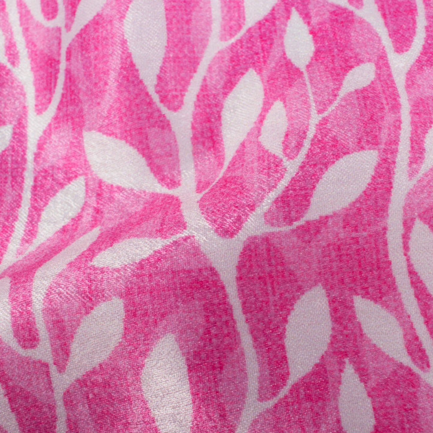 Taffy Pink And White Leaf Pattern Digital Print Lush Satin Fabric