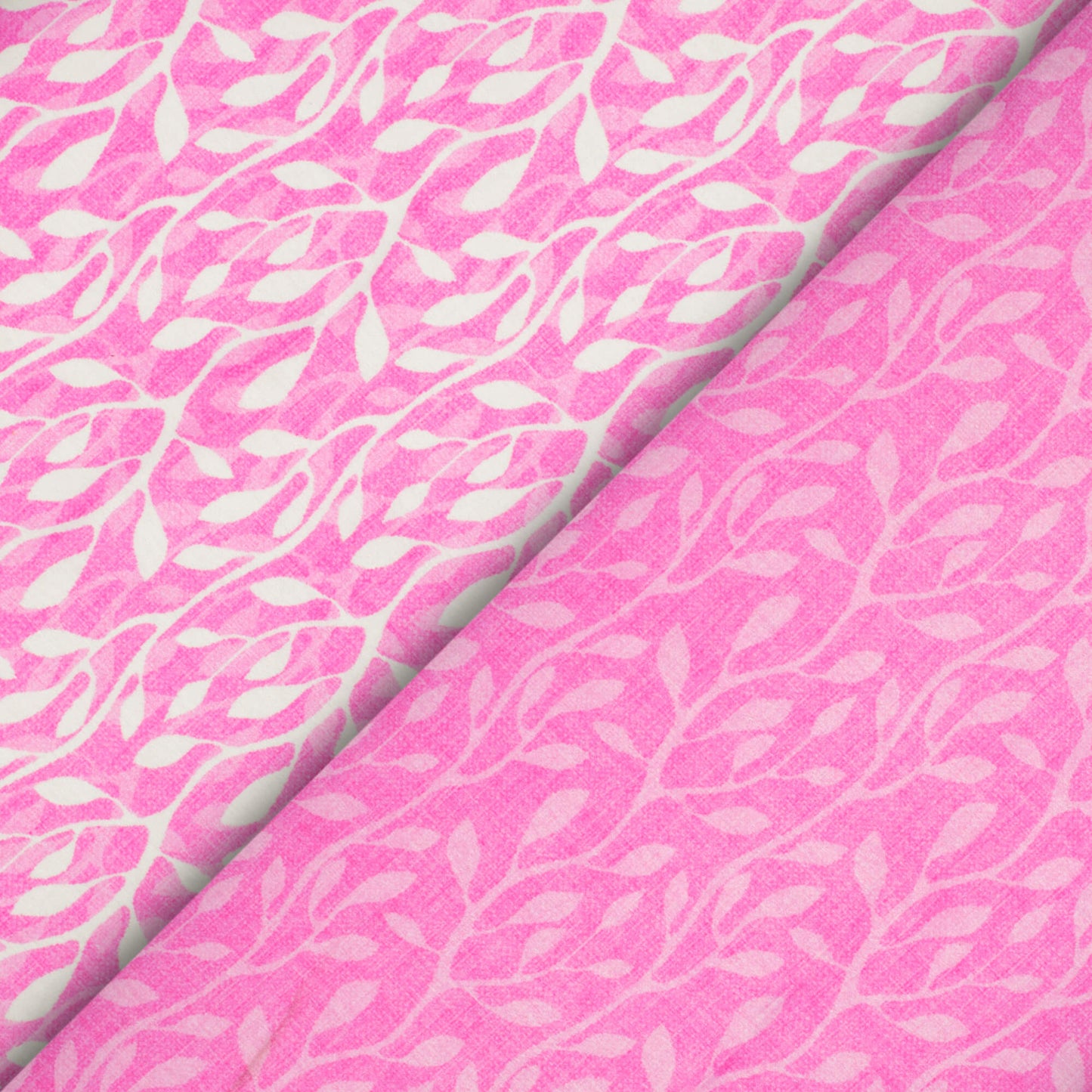 Taffy Pink And White Leaf Pattern Digital Print Lush Satin Fabric