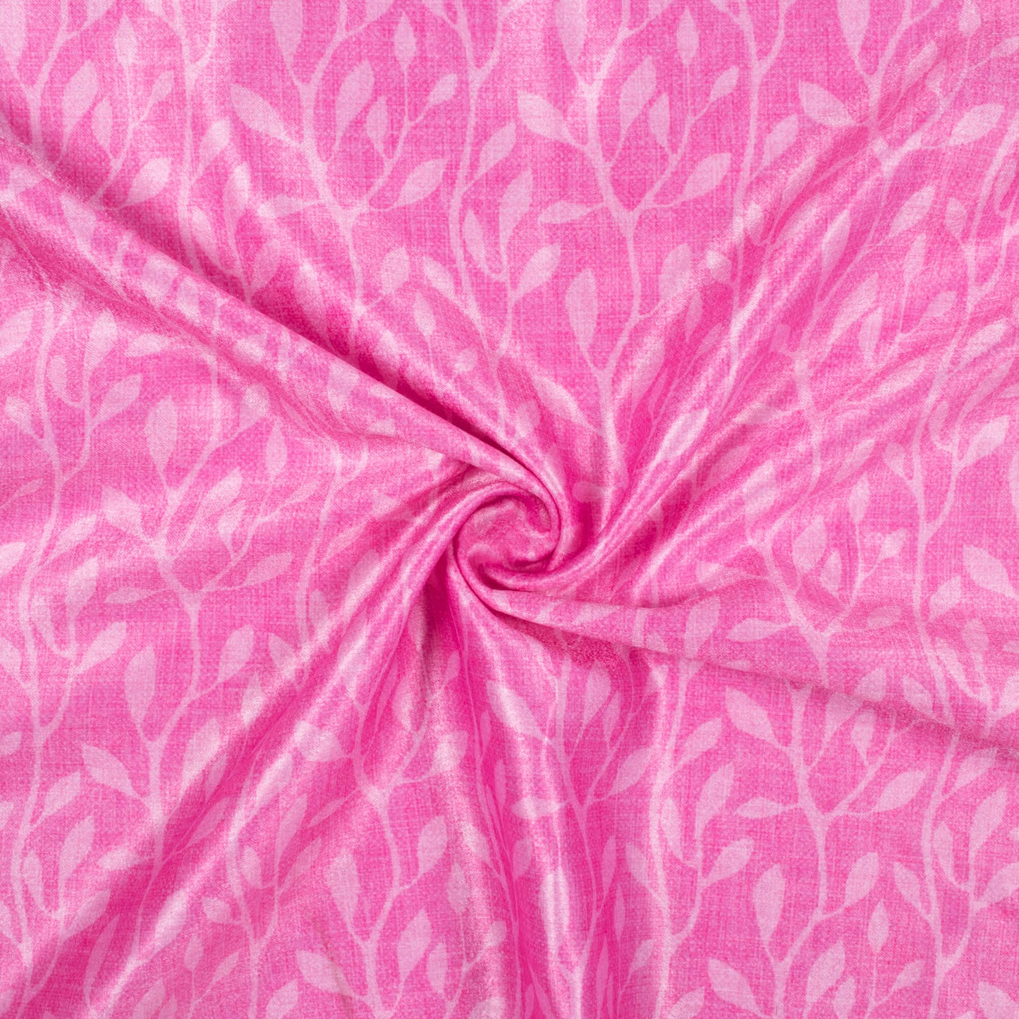 Taffy Pink Leaf Pattern Digital Print Lush Satin Fabric